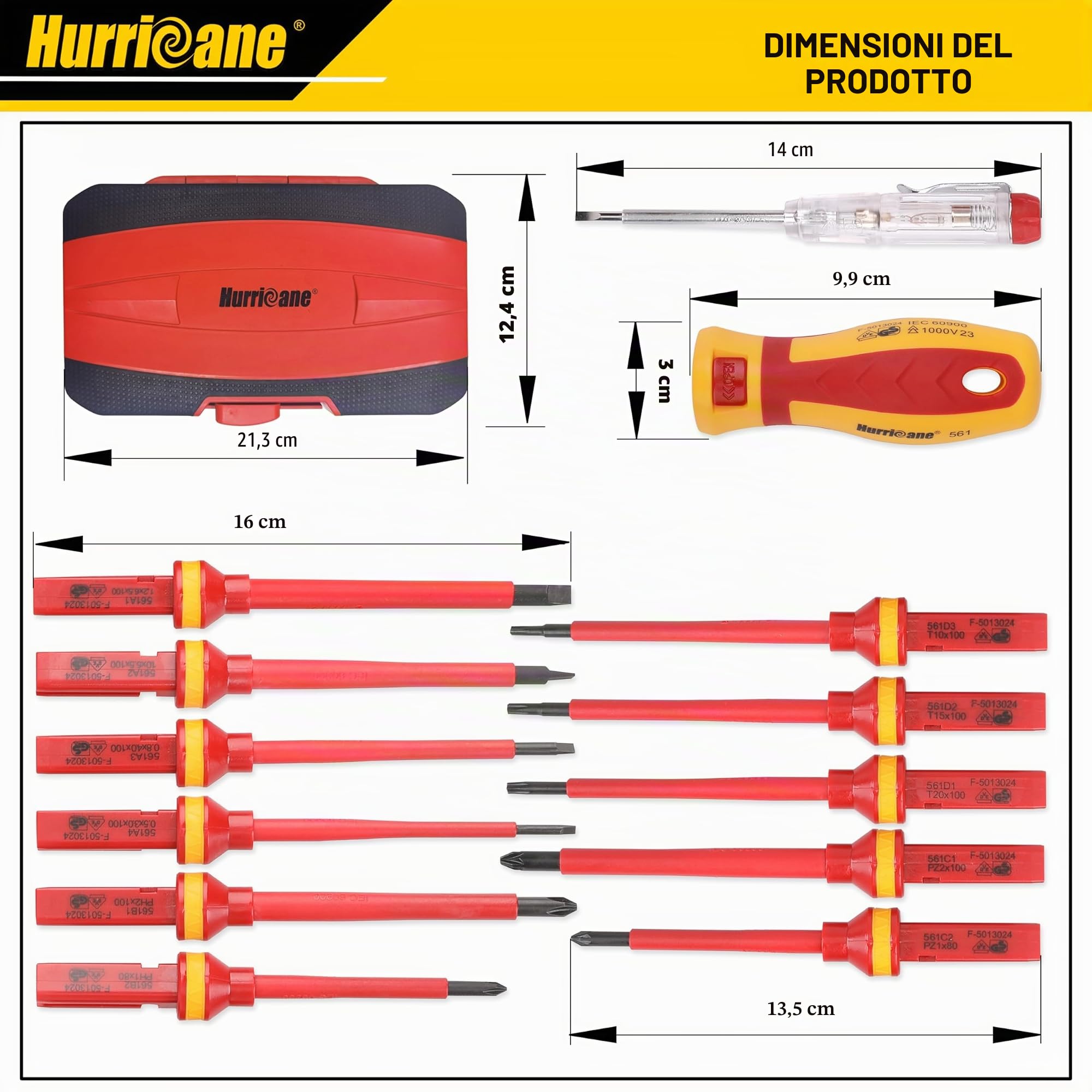HURRICANE Set di cacciaviti per elettricisti isolati da 1000 V, All-in-One Premium Professional 13 pezzi CR-V magnetico Phillips con intaglio Pozidriv Torx Cacciavite