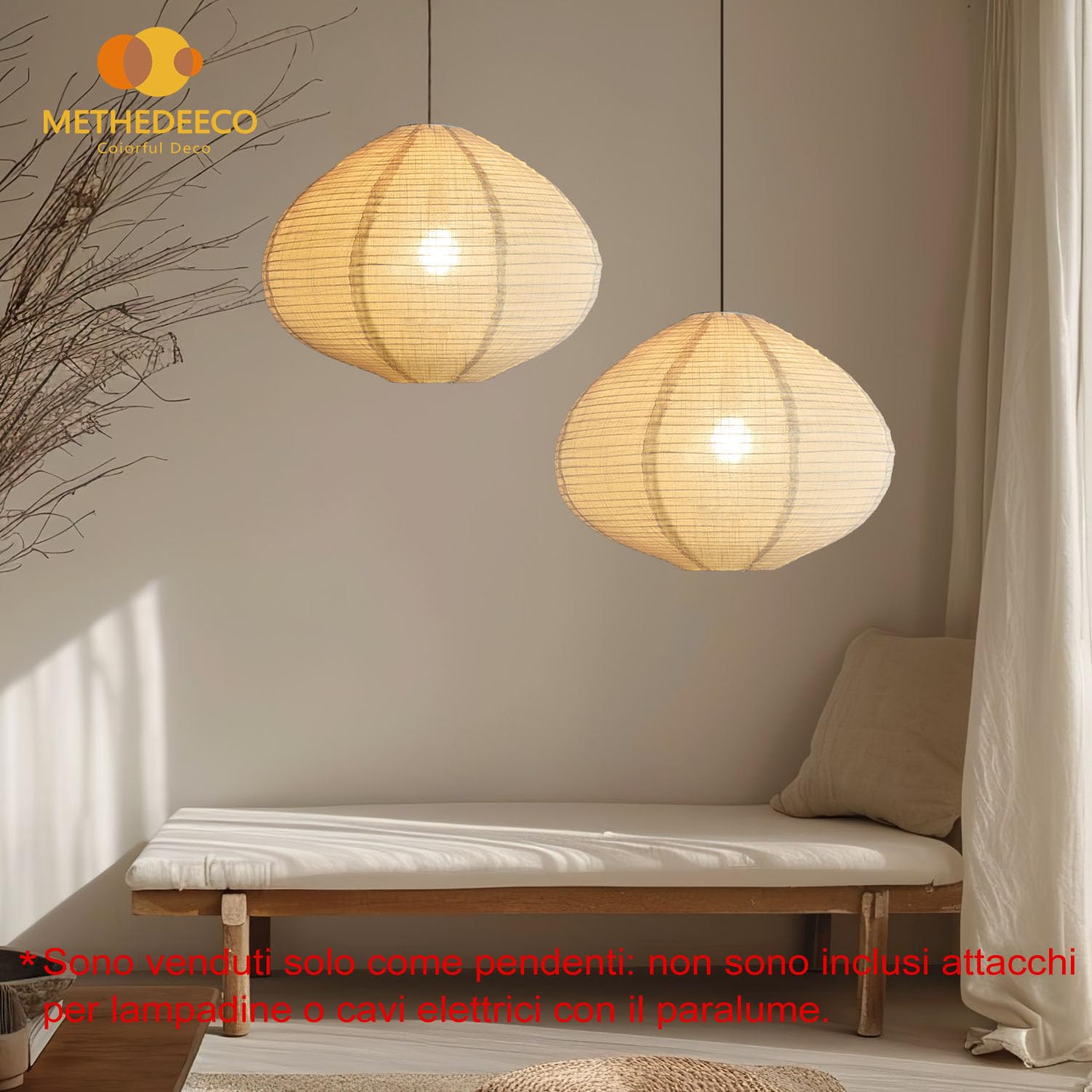 METHEDEECO Set 2 Paralumi a Sospensione in Lino 40 cm – Lampade in Tessuto Fatte a Mano, Design Minimalista per Soggiorno, Camera da Letto, Sala da Pranzo, Ufficio, Regalo Elegante