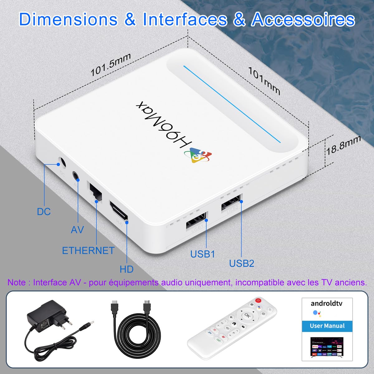 Android 14.0 TV Box, 4Go RAM 128Go ROM, LEFFOT 4K Ultra HD Boîtier TV ﻿ | Boitier IP-TV Android, Support Décodage 8K, Contrôle Vocale, WiFi 6, BT 5.4, 100M Ethernet, HDR10,H618 Quad-core A53