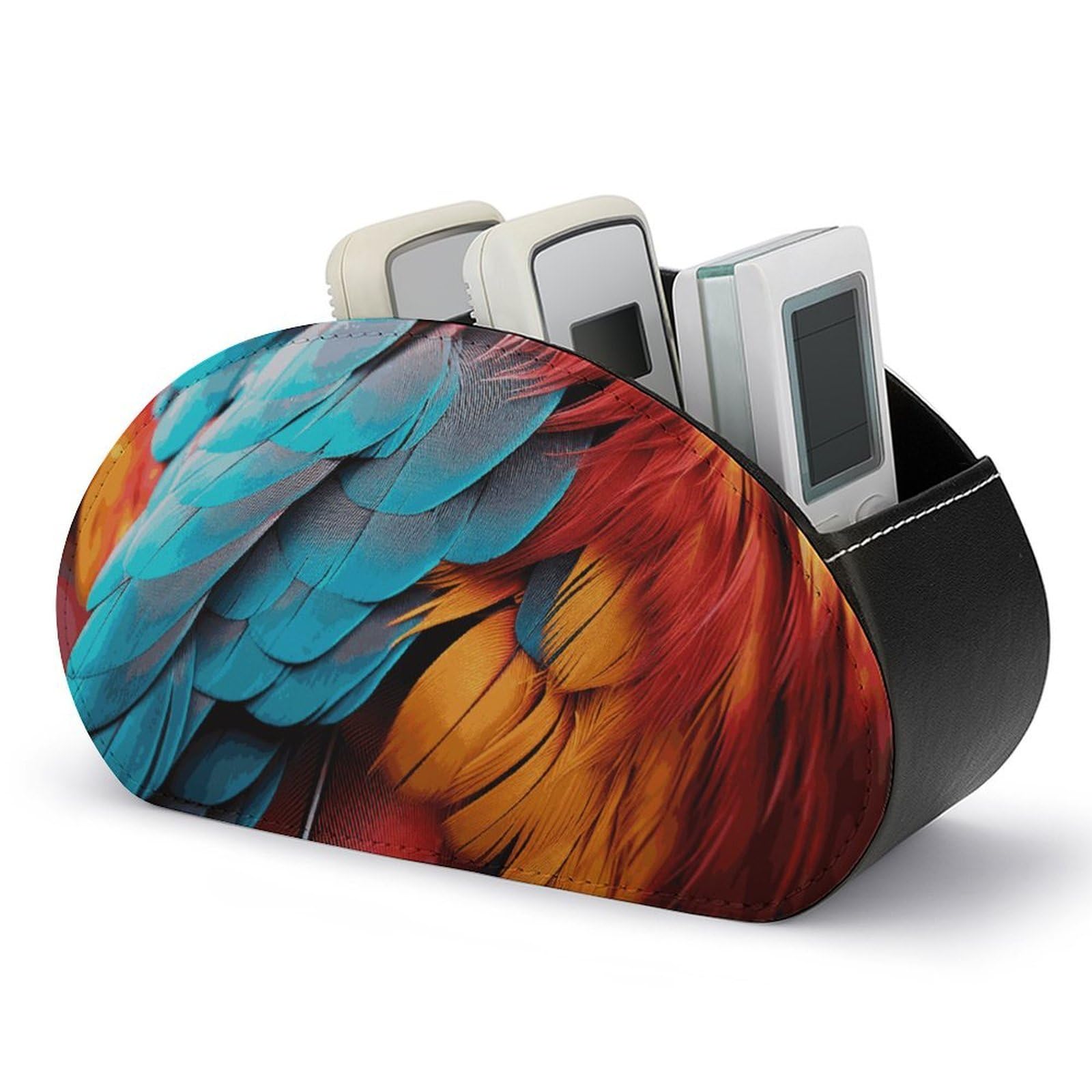 Rangement de bureau en cuir à plumes colorées pour salon et espace de travail