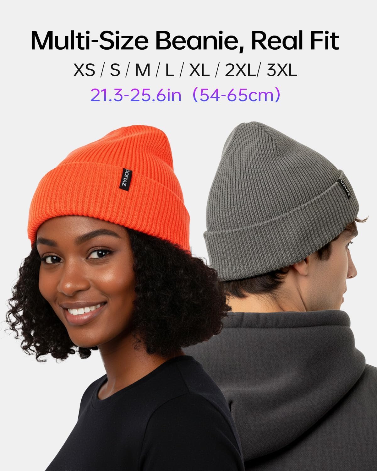 Zylioo Oversize Beanie Hats, XXL Big Size Ribbed Knit Cuffed Winter Hat for Cold Weather, Warm Skull Watch Cap - Image 2