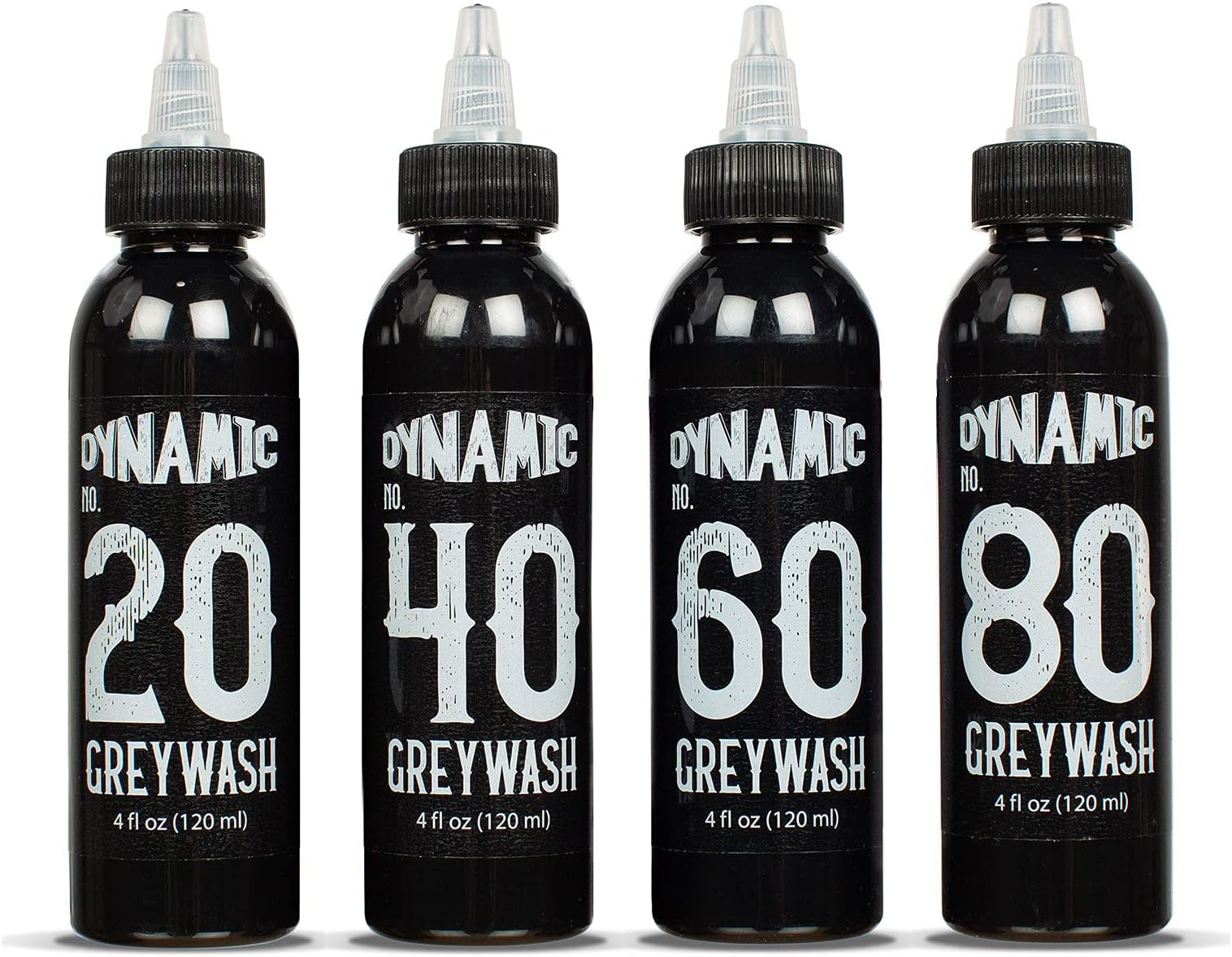 Dynamic Color Grey Wash Tattoo Ink Gray Wash Set 20 40 60 80 Greywash Bottles Graywash Black (Grey Wash 4oz Set)