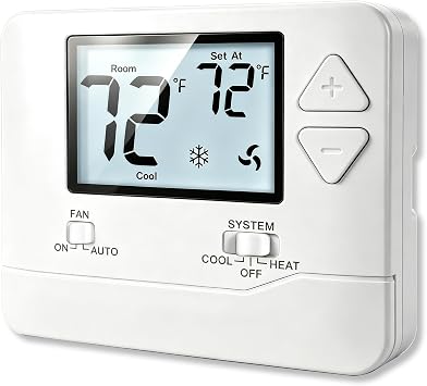 Heagstat 1H/1C Non-Programmable Thermostat for Home Single-Stage System | Separate Heating and Cooling Swing Cycle Rate Adjustments, Manual Cooling and Heating Switch, Large Easy-to-Read Font