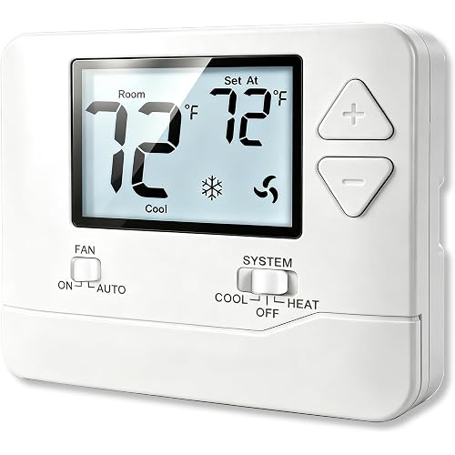 Heagstat NonProgrammable Thermostat for Home up to 1 Heat/ 1 Cool | Manual Operation Cool/Heat, Large Font, With Standard RH, RC, W, Y, G, C Terminals