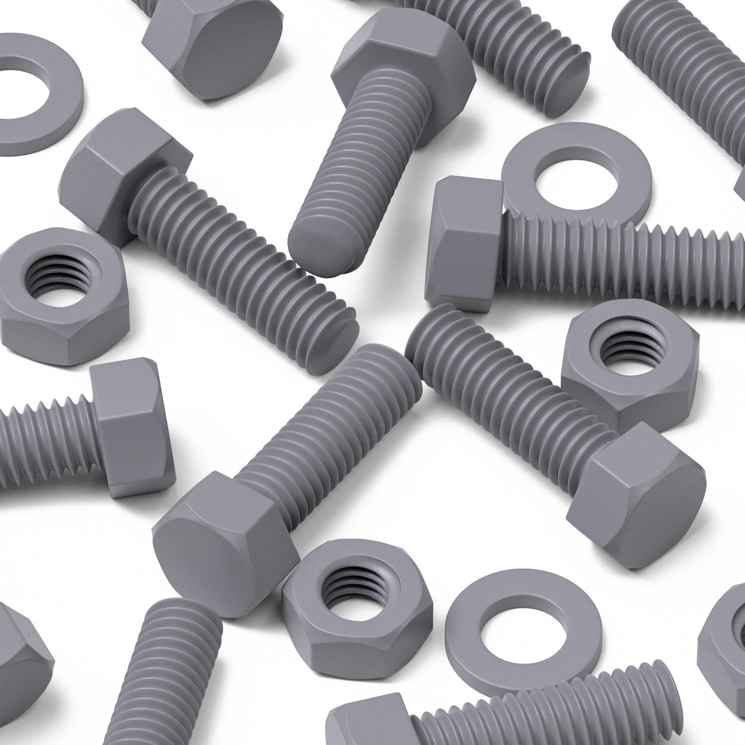 50 x Hexagon Head Screws Grey PVC Plastic Nuts and Bolts, Hex Head, Oxidation Resistant, Weather Resistant, UPVC, Plastic Nuts and Bolts, M6 x 20mm, (15/64 x 25/32 in)