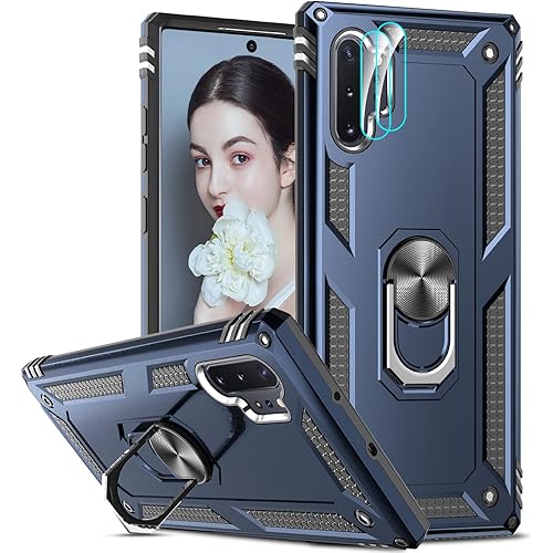LeYi for Note-10-Plus Case: Galaxy Note 10 Plus Case with [2 Pack] Camera Lens Protector, Military-Grade Protective Cell Case Cover with Stand Kickstand for Samsung Note 10 Plus, Blue