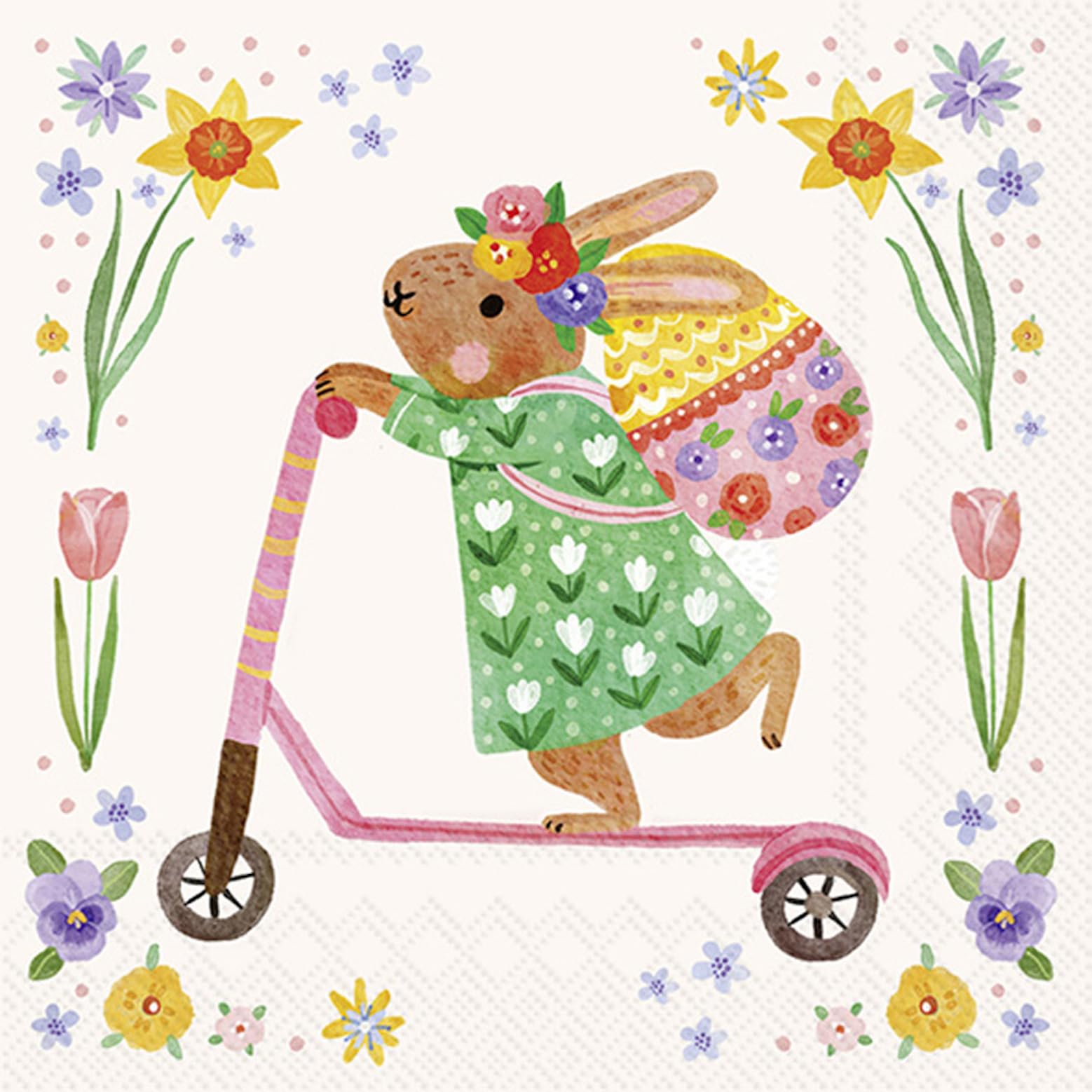 IHR Ideal Home Range Cocktail Napkins Disposable 3-Ply Paper Party Napkin Pack, 5" x 5", Scooter Bunny, 20-Count