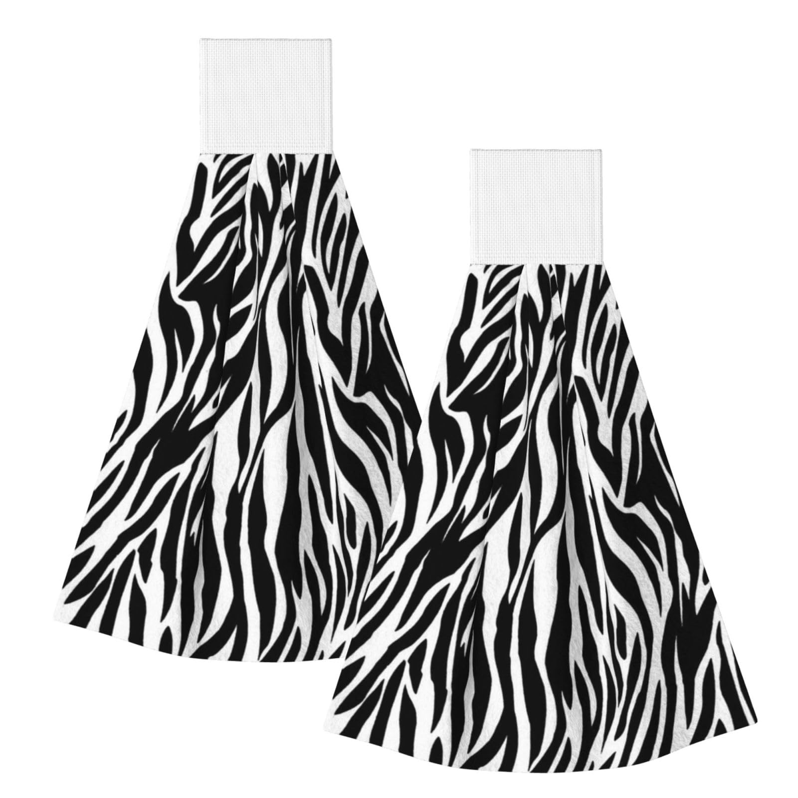 DOPKLNA Zebra Texture, 2 Pcs Hanging Coral Fiber Hand Towels for Bathroom, Absorbent Kitchen Towels