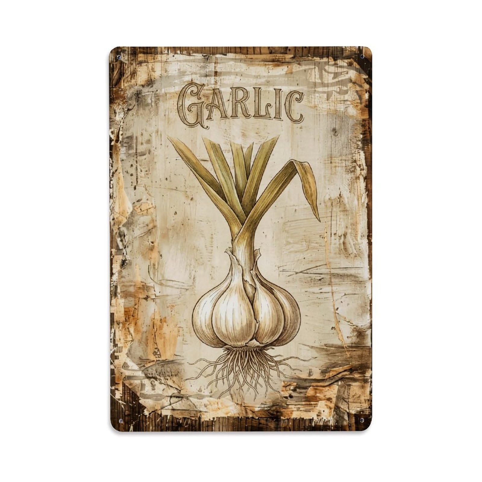 Garlic Vegetable Clove Vintage Metal Tin Sign Plaque Wall Decor for Cafe, Club, Garden Metal Poster 8x12Inch