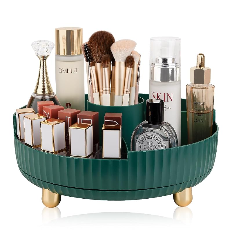 Organizador Giratório 360° para Cosméticos e Perfumes com Divisória Anyoifax, Verde-petróleo, 4 Compartimentos