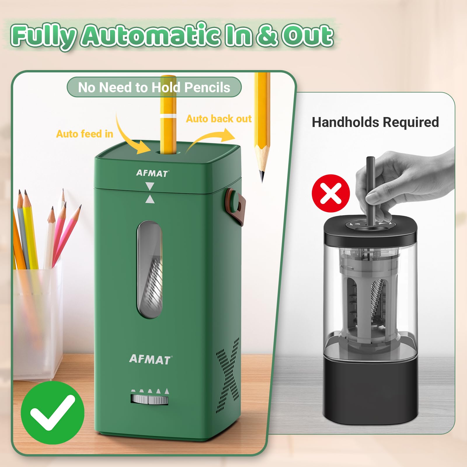 AFMAT Temperamatite elettrico, temperamatite completamente automatico, auto dentro e fuori, temperamatite ricaricabile, per matite Jumbo e colorate (6,5 – 12 mm), portatile per casa, aula, ufficio