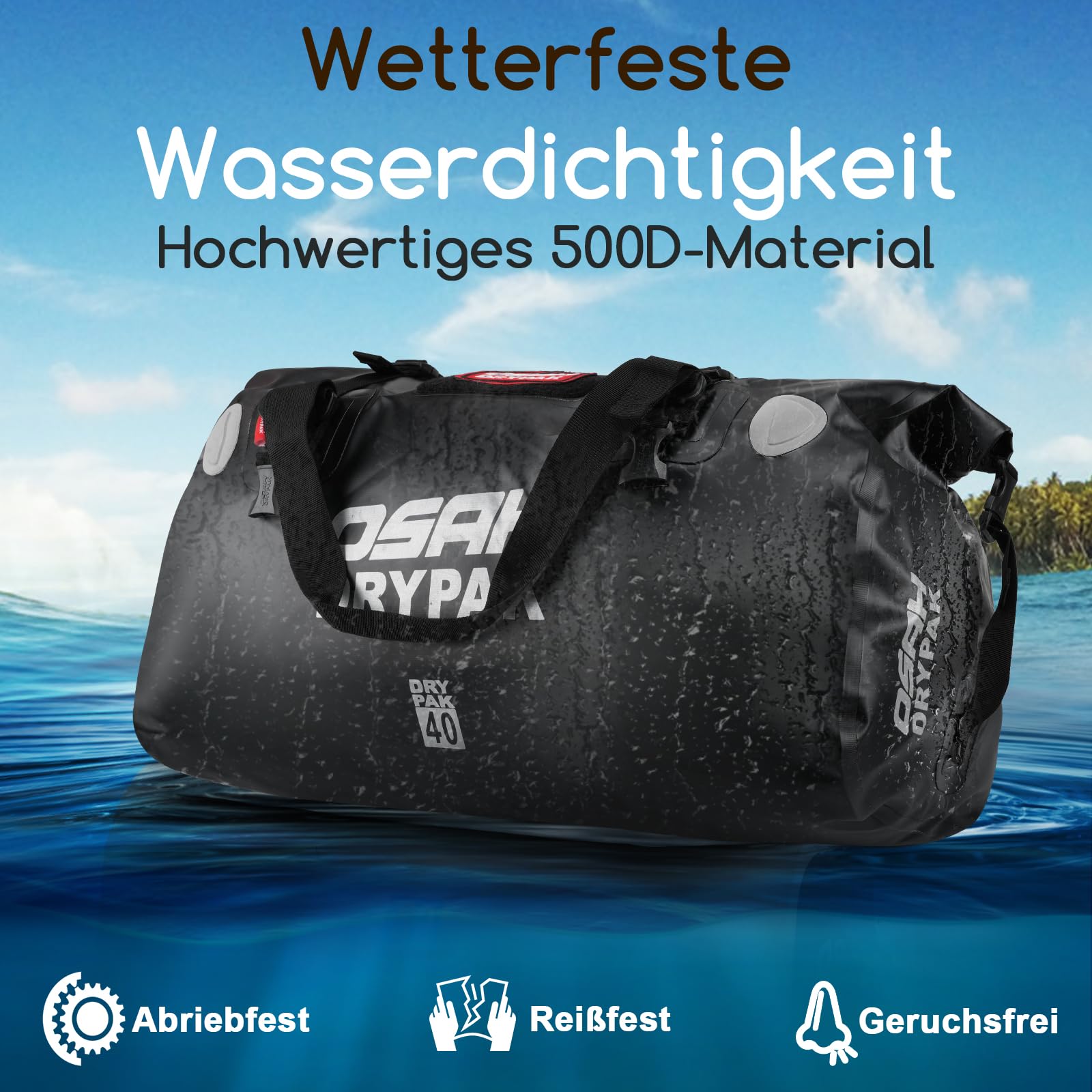 OSAH DRYPAK wasserdichte Rucksack Dry Bag – Wasserfeste Reisetasche Seesack, Rolltop, Großem Stauraum, Vielseitige wasserdichte Tasche für Camping, Motorrad, Bootfahren, Kajak, SUP, Strand und Angeln