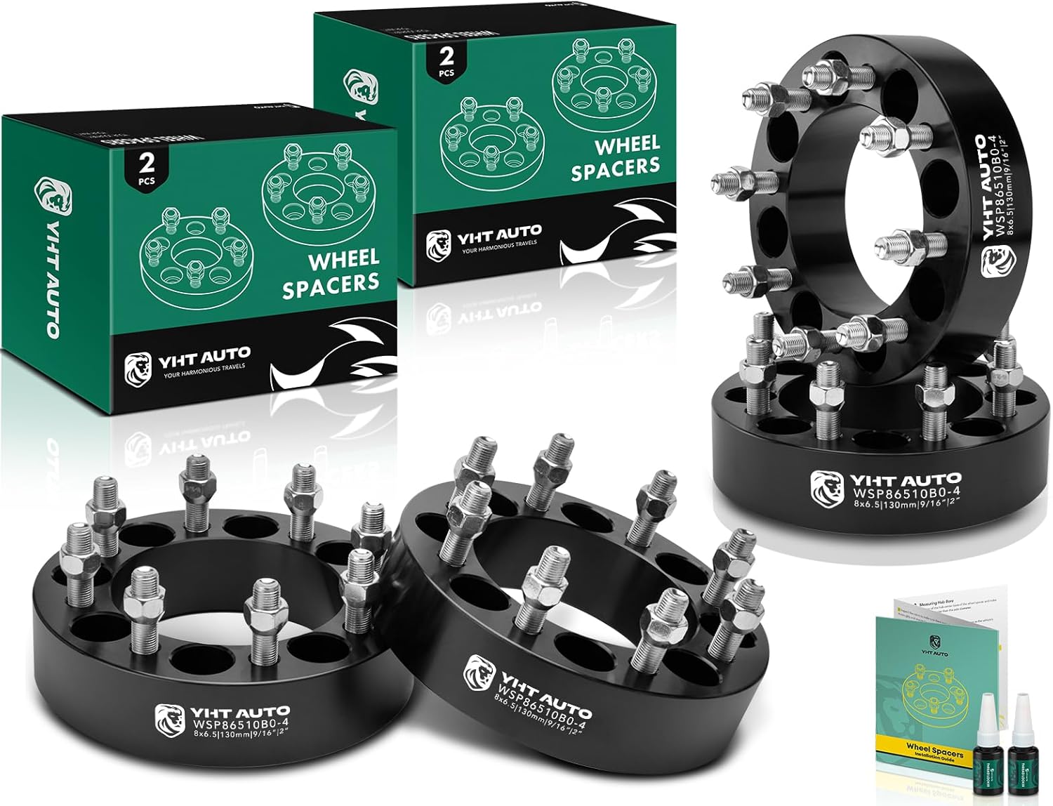 YHTAUTO 8x6.5 Wheel Spacers 2 inch Fits Ram 2500/3500 1994-2014, Ram 2500/3500 Van 1999-2003, F-250/F-350 1975-1997, 8x165.1 Tire Spacers, 9/16 & 12.9 Grade Studs, 130mm Hub Bore 2 Inch(4PCS) Hub Bore--130mm
