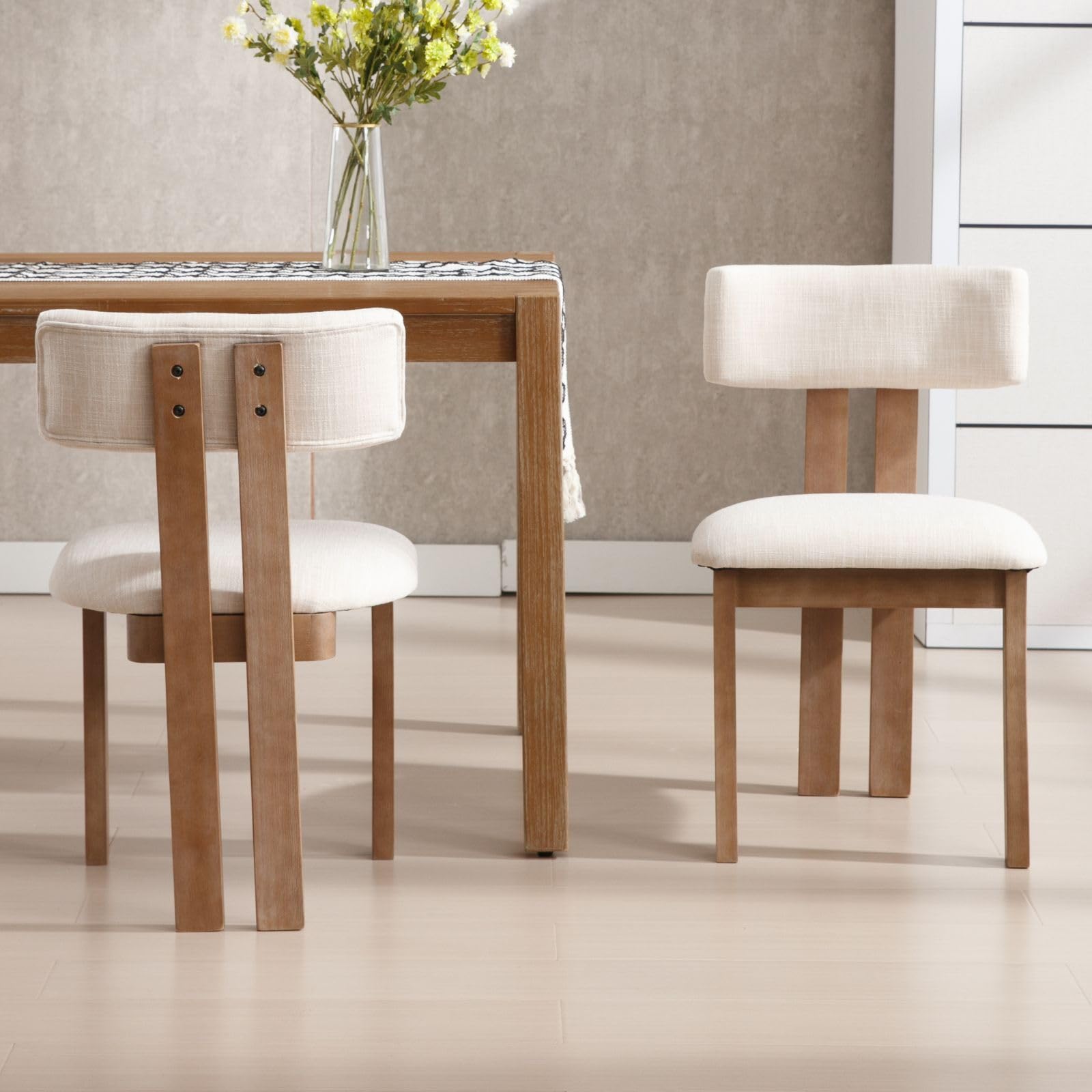 chairus Sillas de Comedor Madera Juego 2 de Sillas Cocina Tapizadas de Lino, Sillas de Restaurante Clásicas con Patas Madera Sillas Vintage con Respaldo para Hogar/Salón, Beige