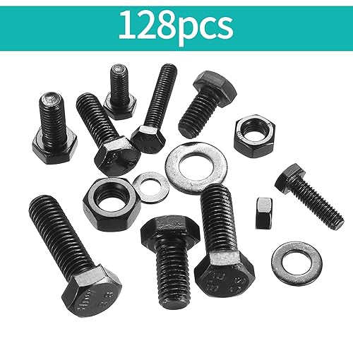 Miniatura 3 de Kit surtido de 128 tornillos hexagonales y tuercas hexagonales y arandelas, juego de tornillos y tuercas hexagonales métricas resistentes M6 M8 M10