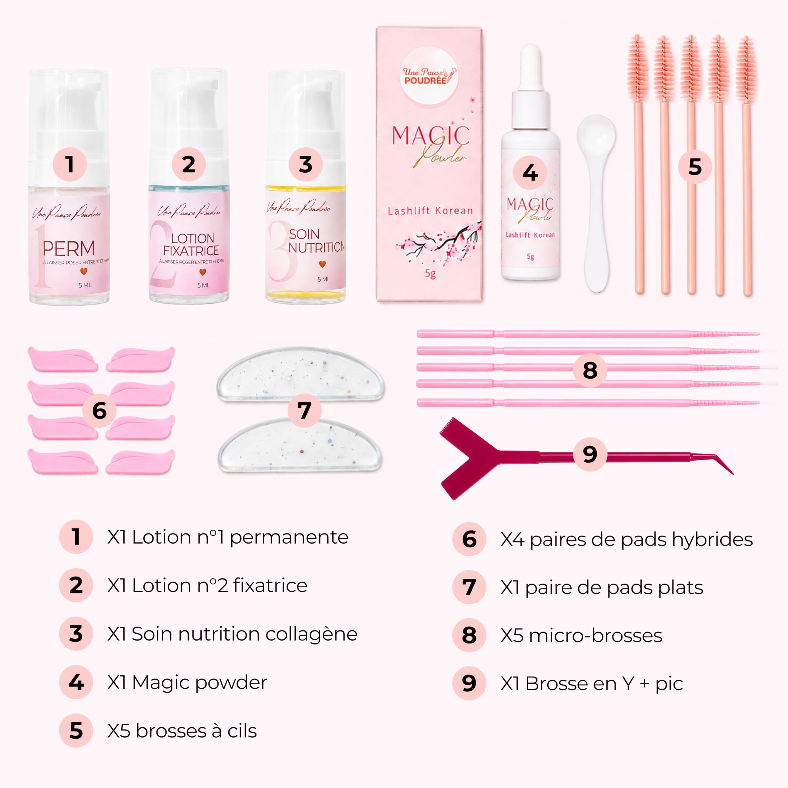 Une Pause Poudrée Kit Rehaussement de Cils Lash Lift Coréen Professionnel | Technique Sans Colle | Résultat Lifté Naturel Brillant & Durable | Formule Nourrissante | 10 à 15 Poses