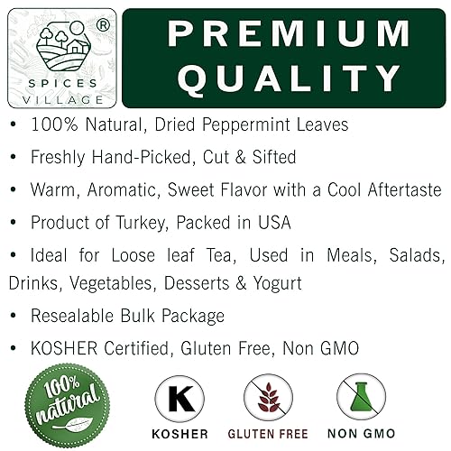 Miniatura 2 de SPICES VILLAGE Hojas de menta 2 onzas  Hierbas de menta secas frescas especias de menta triturada ideales para té de hojas sueltas polvo de menta