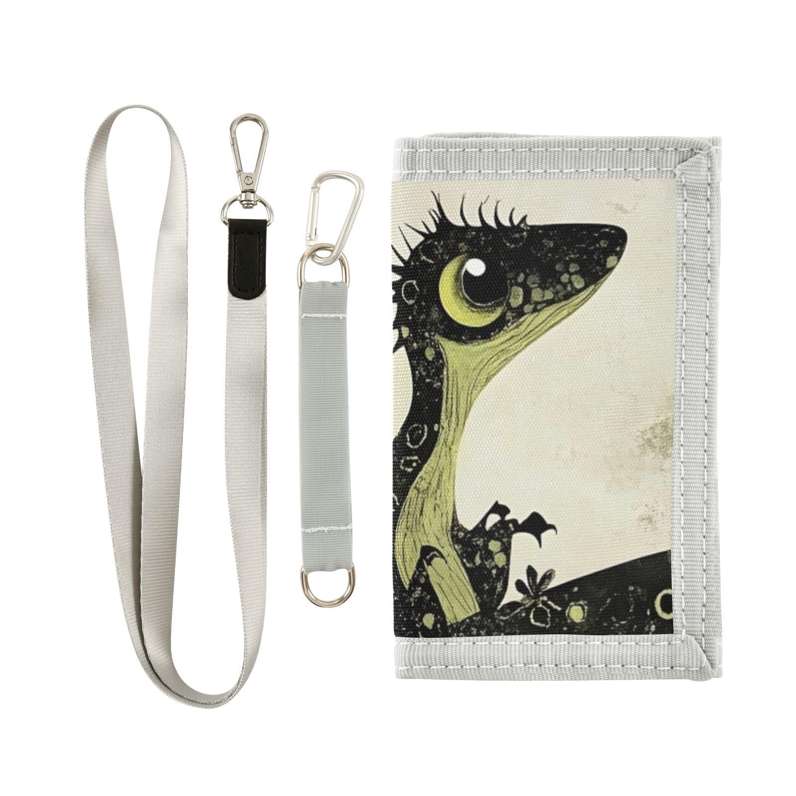 FOLIOSA Kids Wallet for Boys Girls Cartoon Lizard Print Youth Wallet with Zipper Pocket Card Holders, Novelty Wallet 4.9×2.9 in