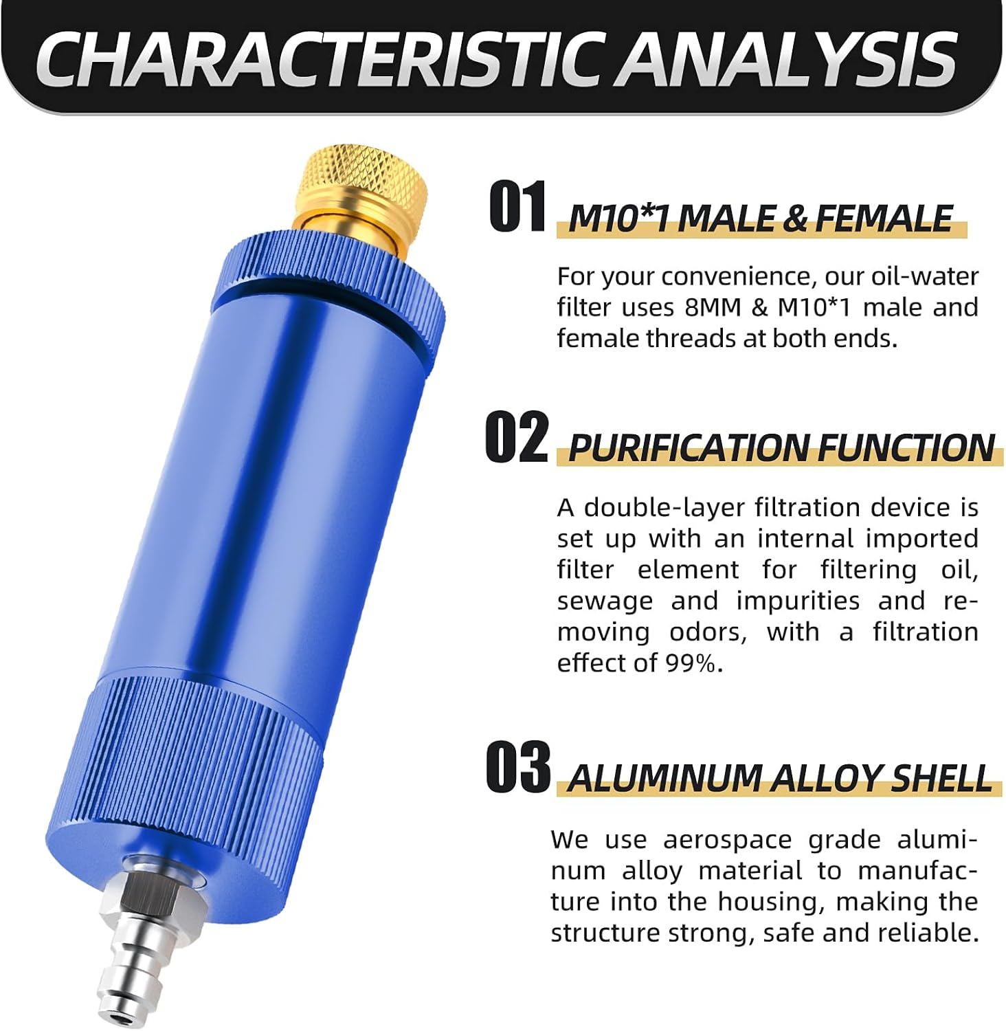 MEANLIN MEASURE 30Mpa Water-Oil Separator With 20 inch Spring Flexible Hose and 8MM & M10 Fast Connecting Internal Thread Mother Head For High Pressure Air Compressor Pump Blue - Image 4