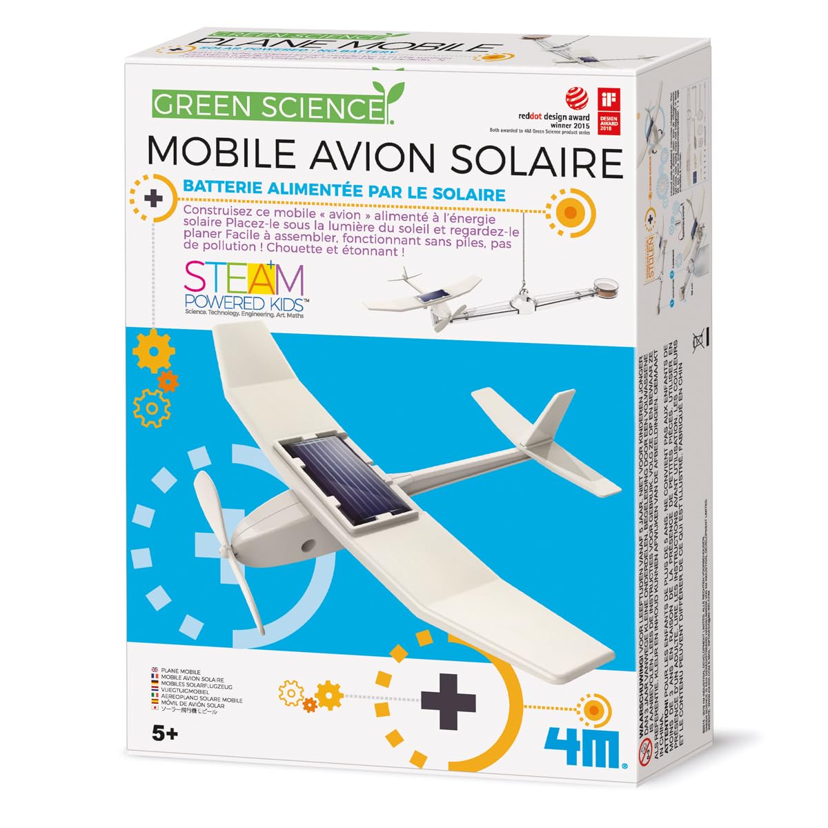 4M Green Science Avion Solaire Mobile – Kit STEM à Construire – Jouet Éducatif Énergie Solaire – Mobile Avion avec Panneau Solaire – Enfants 5+