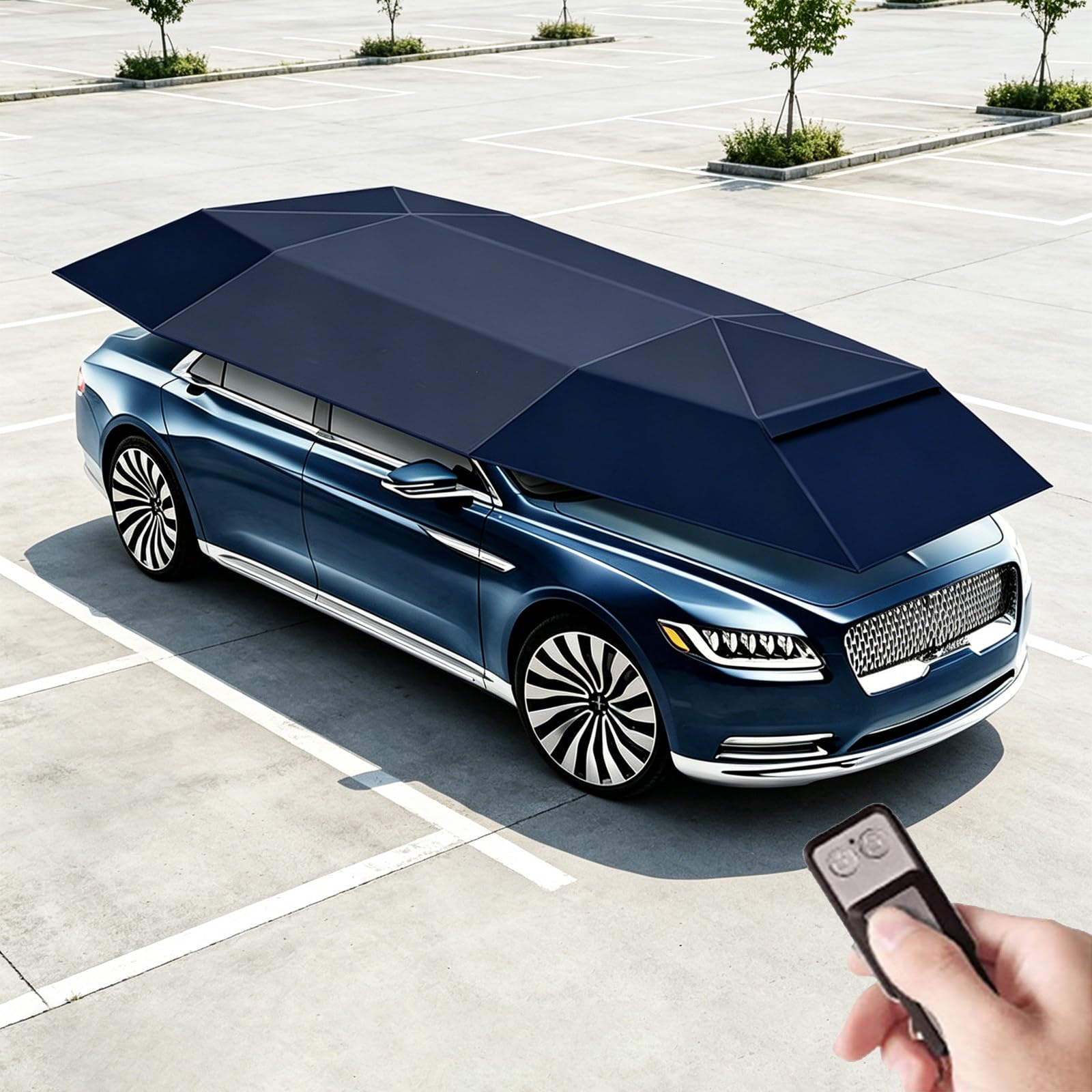 RUODATONLY Fully Automatic Car Tent Umbrella, Car Roof Top Sun Shade Cover with Remote Control, Retractable Folding Movable Carport Pop Up Shelter, Waterproof All Weather Car Protection 5.2M-Blue