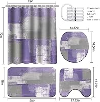 Vista 2 de Lnond 4 Piezas Juegos de Cortinas de Ducha de Baño Moradas con Alfombras, Arte de Pintura Púrpura y Gris Juegos de Baño con Cortina de Ducha