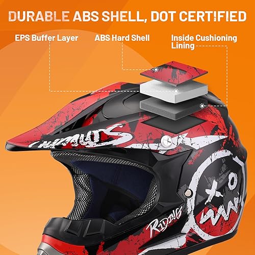 Vista 31 de DOT - Casco de motocross para adultos con gafas, guantes y máscara ajustable, visera solar, casco para adultos, todoterreno, motocross, descenso