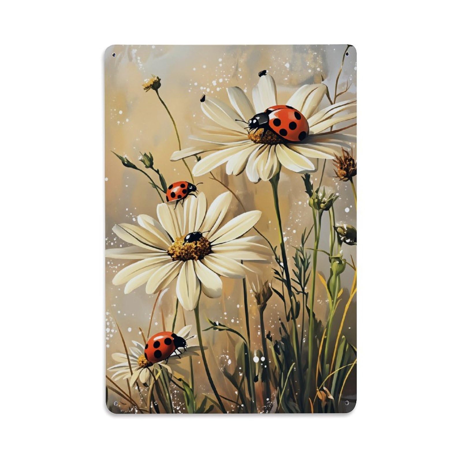 Enderetf Vintage Ladybug Daisy Field Sparkle Nature Tin Sign Metal Poster, Home Bar Garage Man Cave Cafe Indoor & Outdoor Wall Decoration 8X12inches