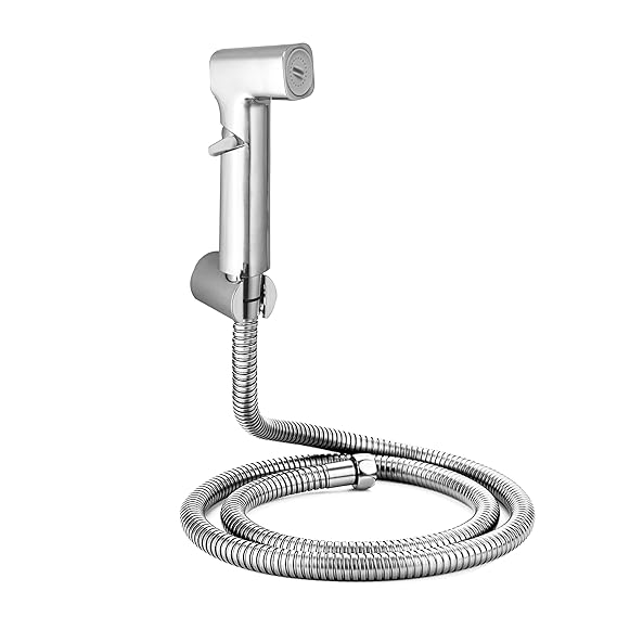 WATERMAN Glanza Health Faucet (ABS Material) with 1-1.25 Mtr. Stainless Steel Expandable Hose Pipe and Hook Jet Spray for Toilet Bidet Sprayer Health Faucet for Toilet Gun Handheld Faucet Toilet