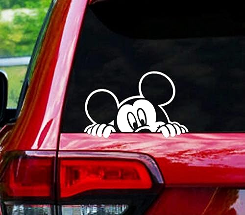 S-K Designs Calcomanía para Miickey Mouse Peeking Looking Car D Sney, calcomanía blanca de 8 pulgadas para coche, portátil, arte de pared SUV