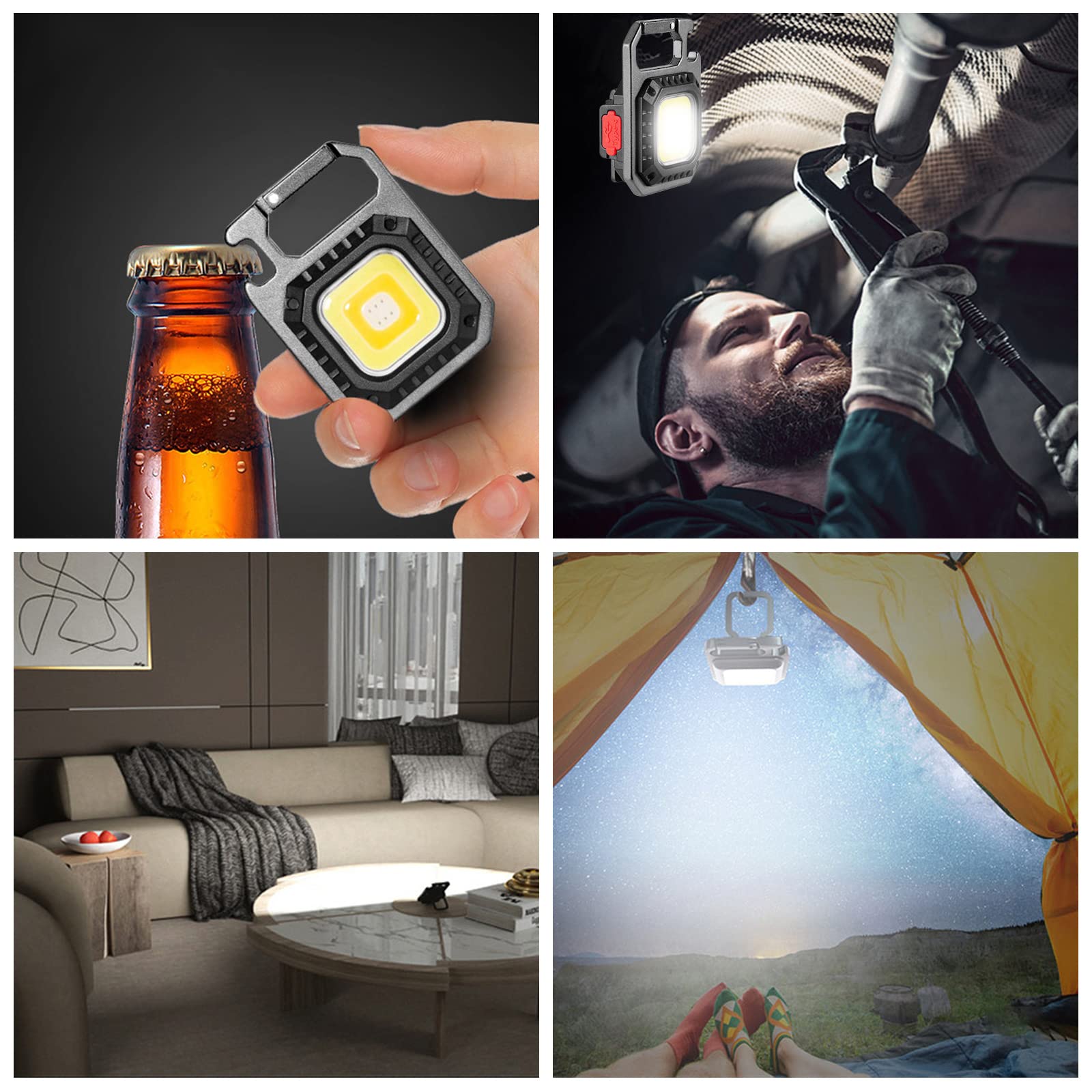 6 Lampade LED Da Lavoro Ricaricabili USB - 800 Lumen, Impermeabili IPX4, Con Magnete E Moschettone - Per Riparazioni, Campeggio, Emergenza