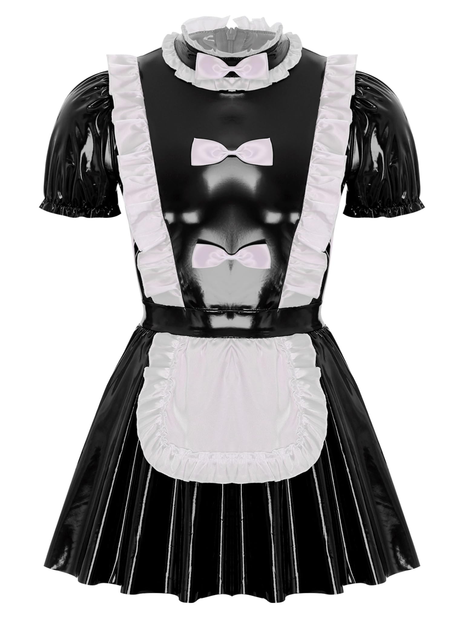 Men's One Piece Faux Leather PVC Sissy Wet Look Bodysuit French Maid Cosplay Costume