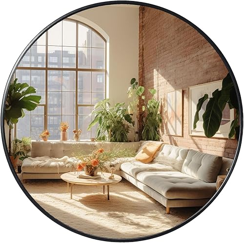 Miniatura 9 de Espejo redondo grande de 42 pulgadas, color negro, espejo de pared con marco de metal, moderno espejo de tocador circular de gran tamaño, espejos de