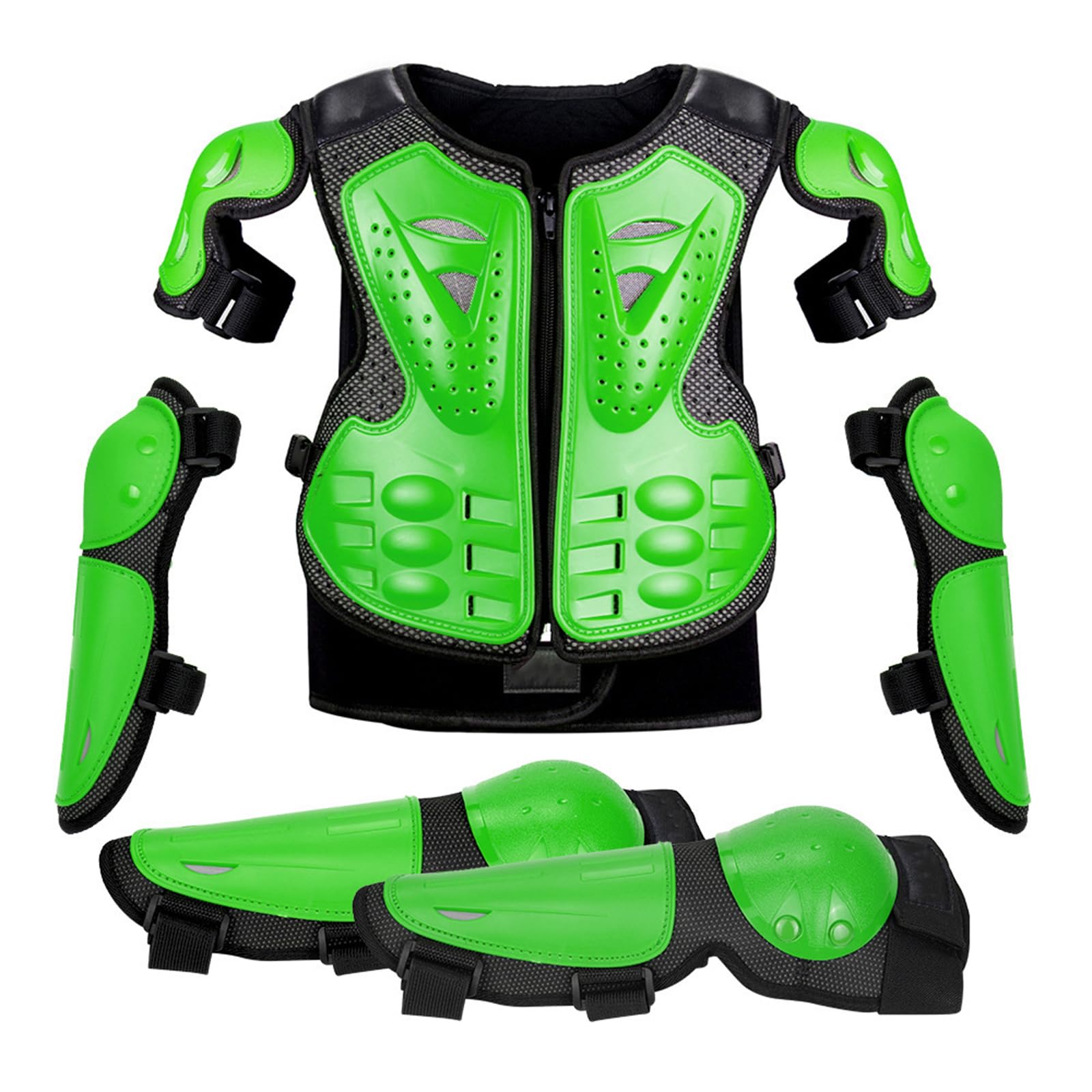 ARMAAN Tuta Protettiva per Moto per Bambini Anti-Caduta con Ginocchiere e gomitiere, Protezione Completa per Il Corpo per Motocross Pattinaggio Ciclismo Enduro ATV MX, dai 4 ai 14 Anni,Green-One Size