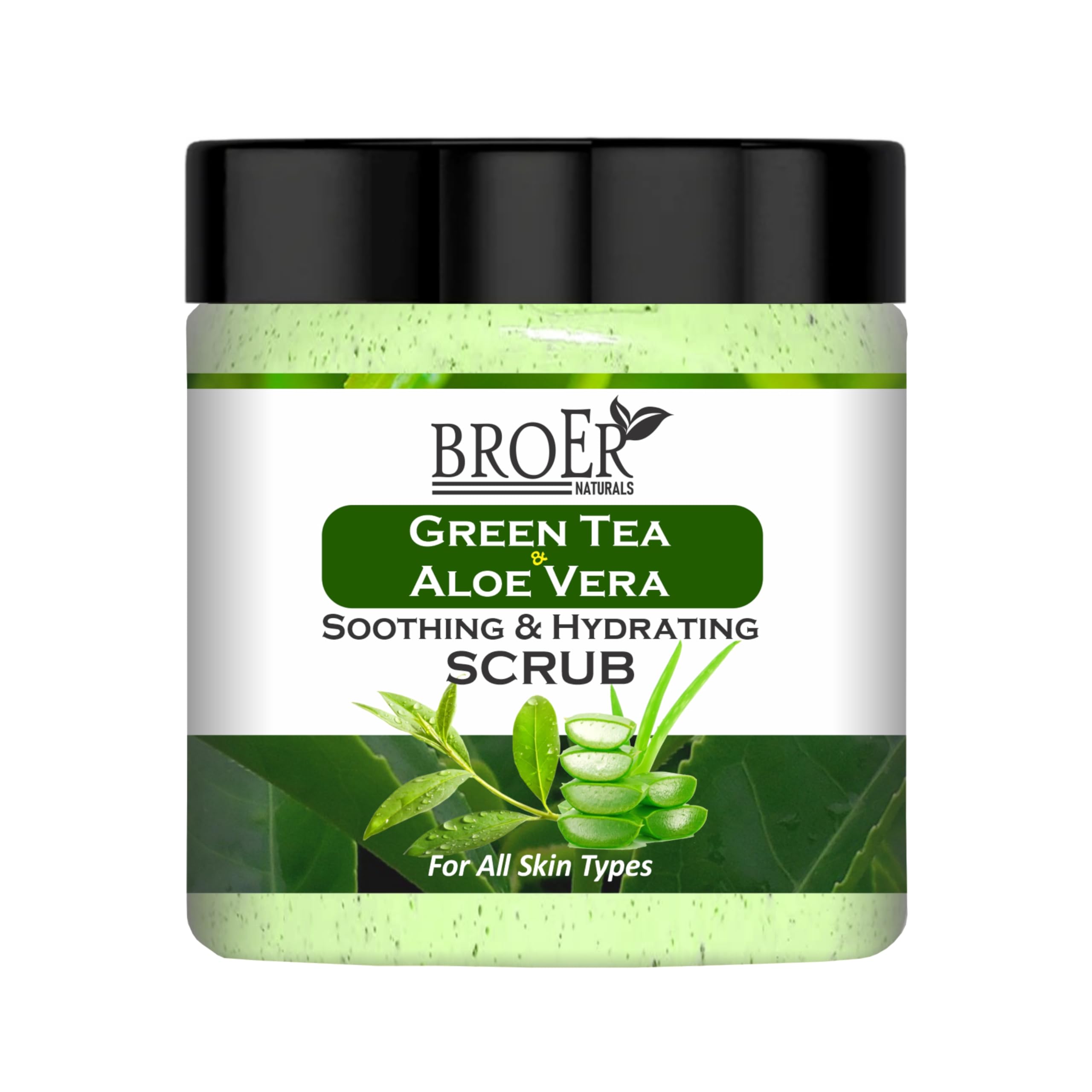 BROER Naturals Green Tea & Aloe Vera Face & Body Scrub | Deep Exfoliation, Tan Removal & Skin Brightening | For Men & Women | Paraben-Free, Sulphate-Free – 100g-image-42