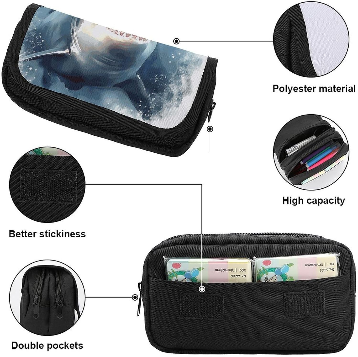 Shark in The Sea Pencil Case Big Capacity Pencil Pouch image 3