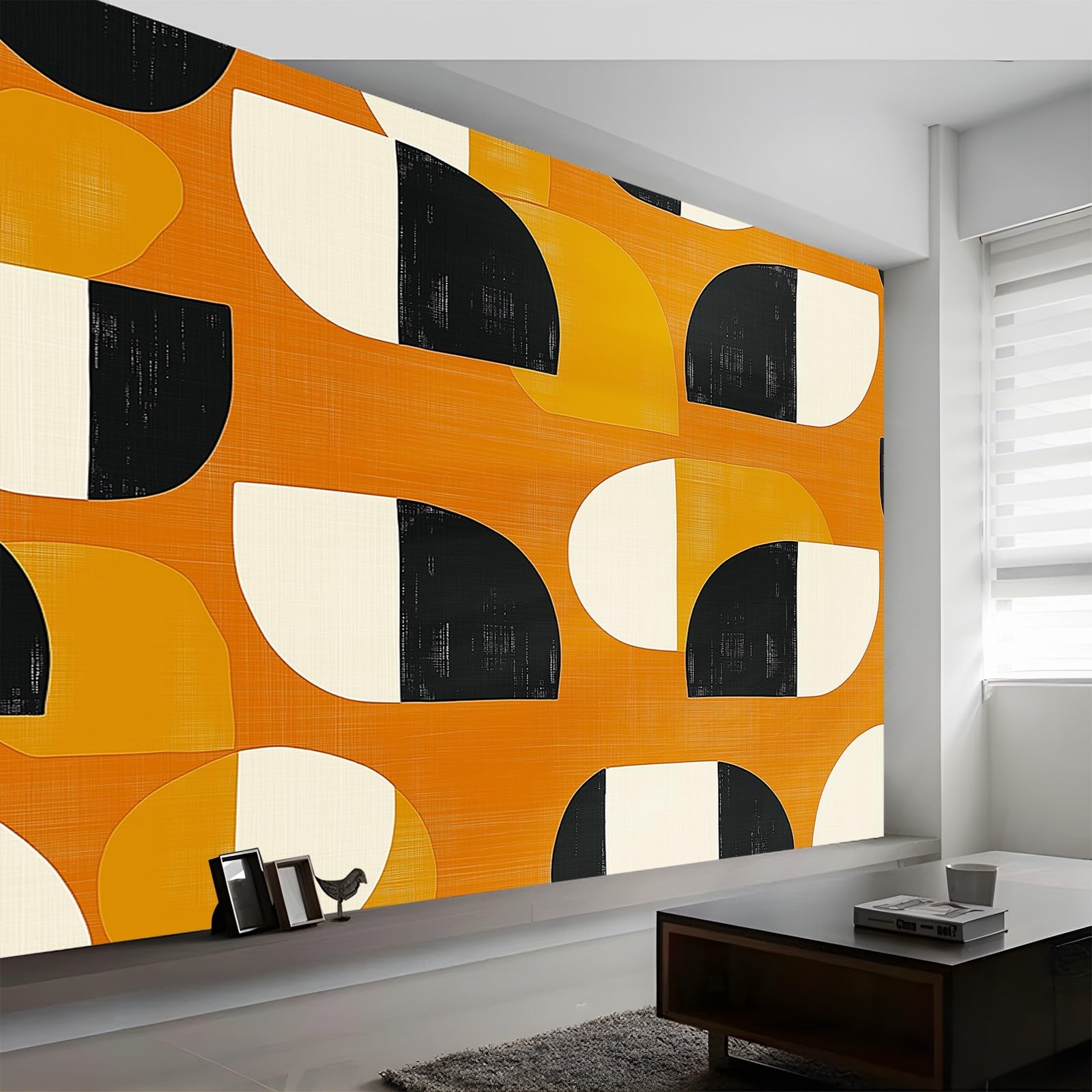 Fototapeta 3D - Abstrakcyjny Geometryczny Okrągły Bloki Luksusowe Malarstwo Ścienne Do Wnętrz Salonu, Pomarańczowy Ekologiczny Plakat Dekoracyjny Do Domu 300 x 210 cm