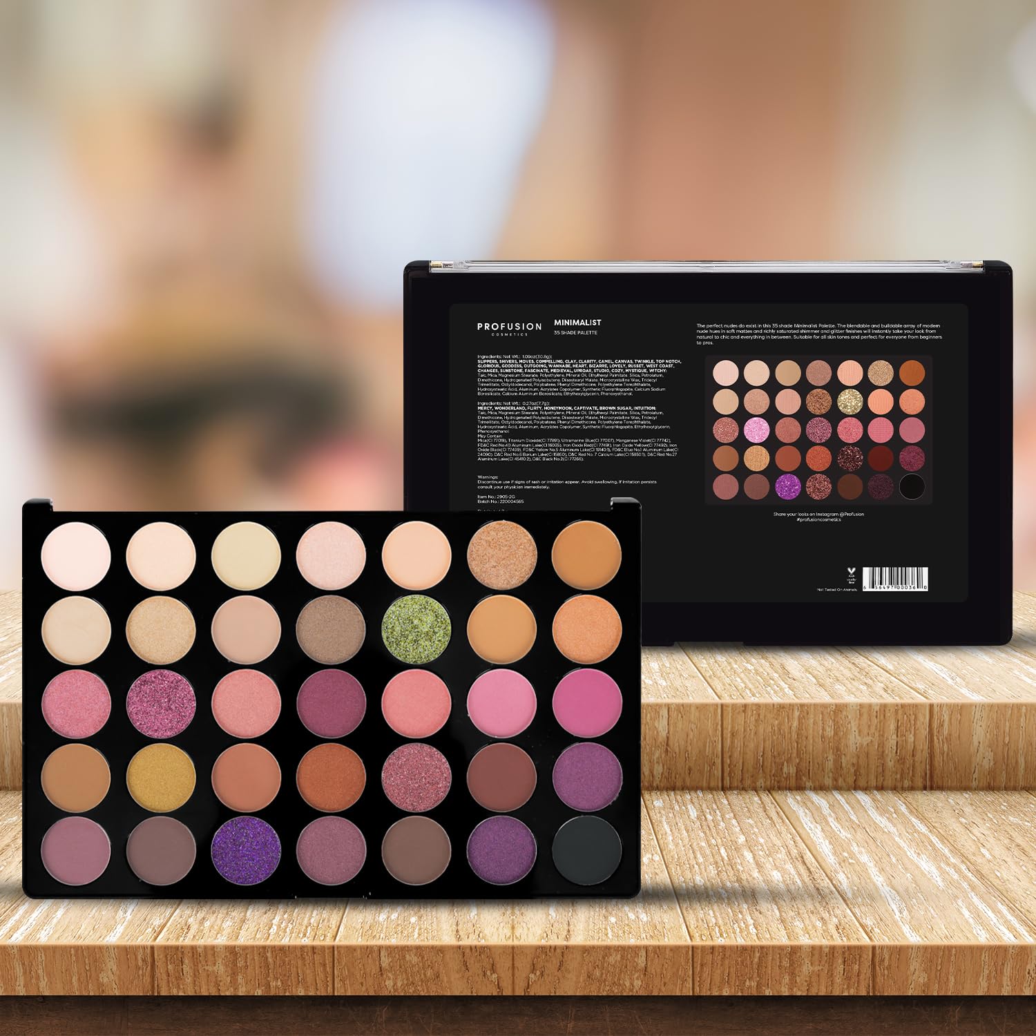 Profusion Cosmetics Palette de fards à paupières minimaliste de 35 nuances, soyez créatif avec des nuances nude mélangables et des finitions pailletées, palette de fards à paupières nude de qualité