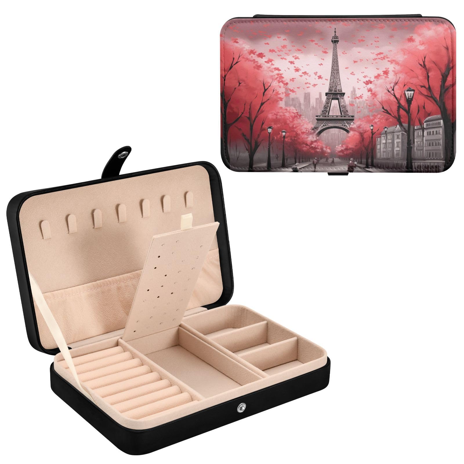 Haskirky Eiffel Tower in Fall Jewelry Box Portable PU Leather Travel Jewelry Organize for Women Jewelry Storage Display Holder for Ring, Necklace, Earring