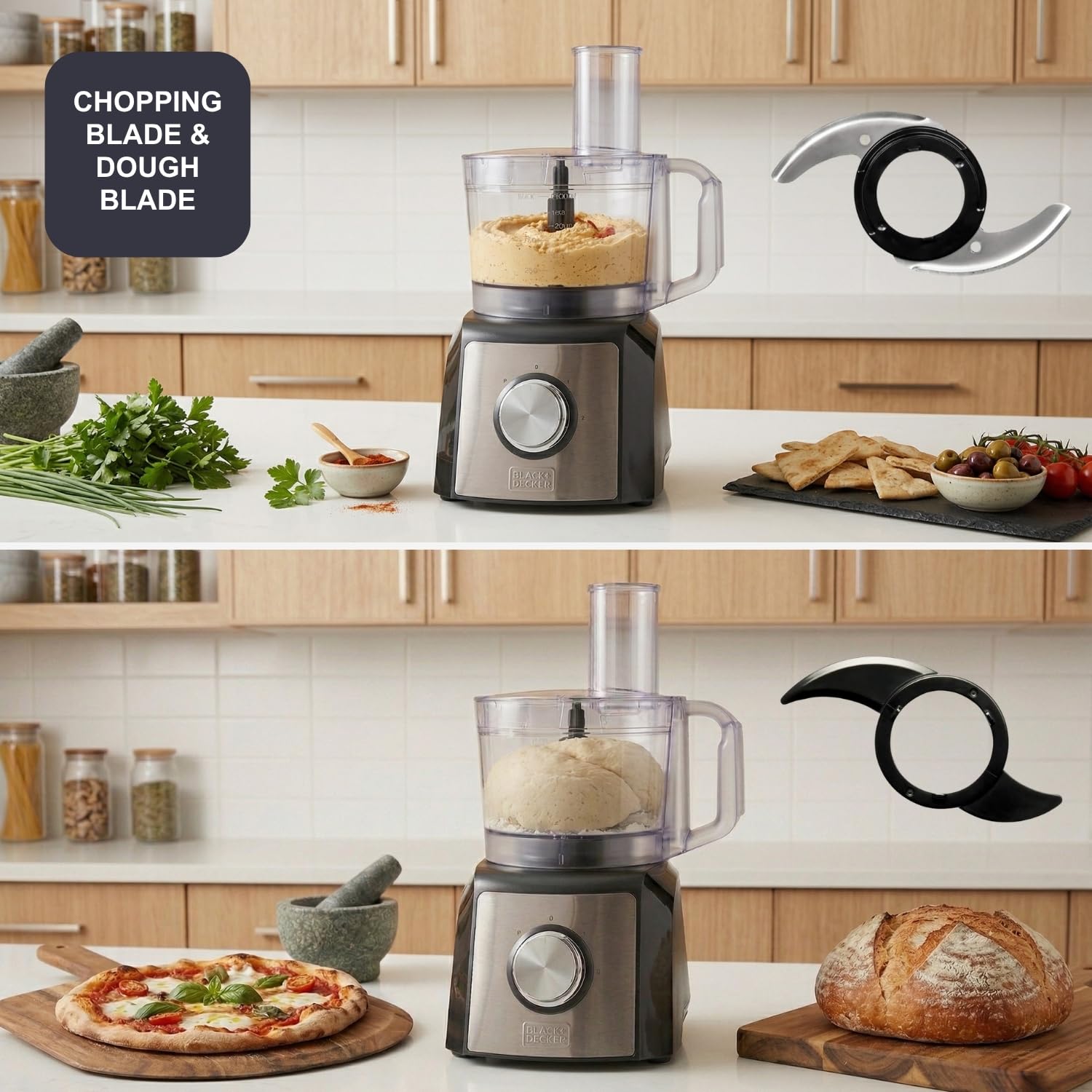 BLACK+DECKER – Procesador De Alimentos BXFPA1200E | 1200W | Jarra 1.5L | 2 Velocidades + Turbo | +8 Accesorios | Inox Antihuellas | Cuchillas Y Discos INOX | BPA Free | Antideslizante
