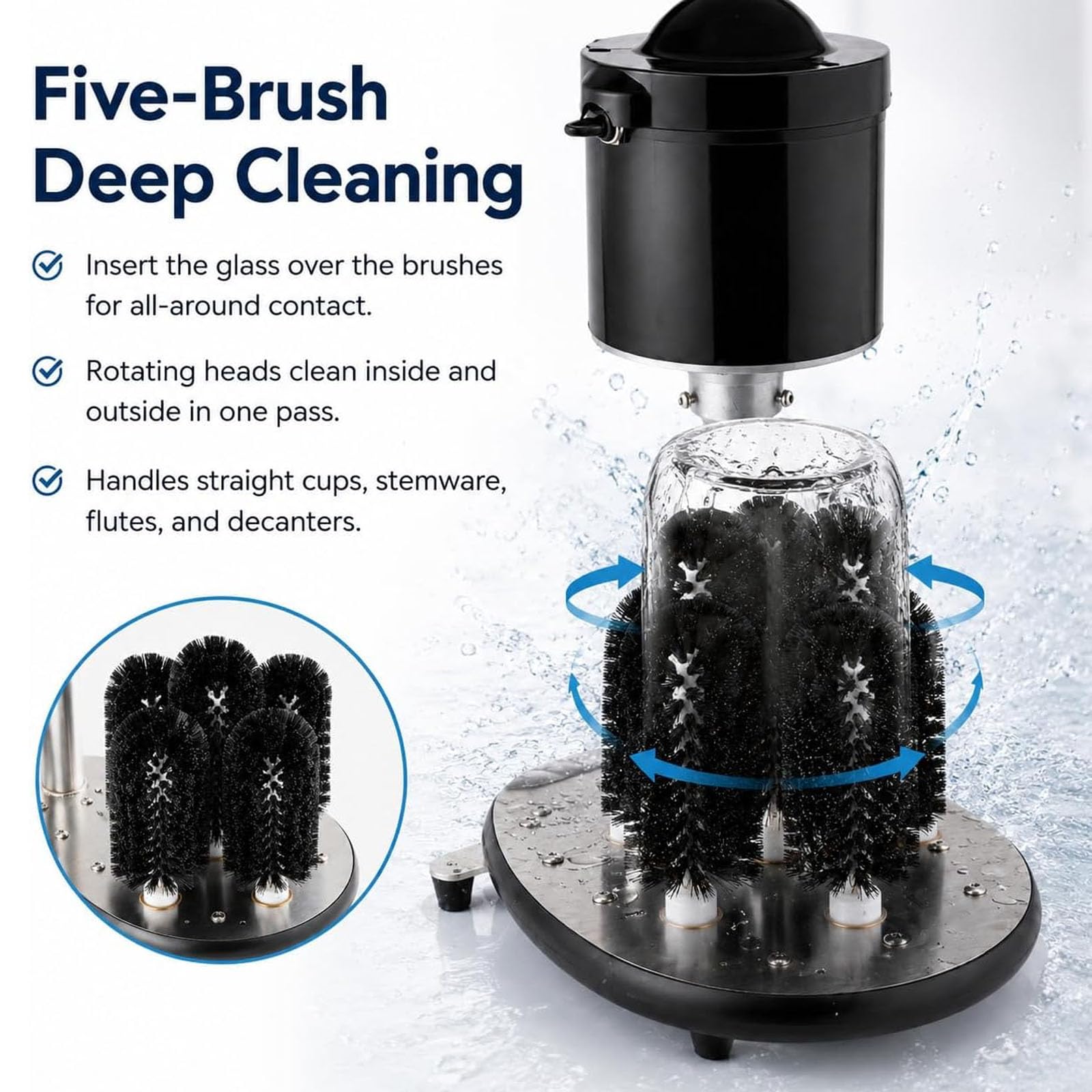 600RPM Electric Glassware Polisher Suchych kieliszków do wina Miski ze stali nierdzewnej Komercyjny klasa Clean Dry Sparkle 1,89-3,94 cala pasuje Cichy antypoślizgowy napęd 240W Motor do restauracji B