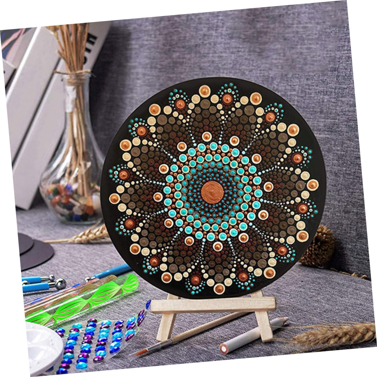 STOBOK 5 Sätze Zeichenkarton Kreisförmig Saugnapfantenne Mandala-punktierwerkzeug Mandala-zeichenblöcke Runden Mesh-trommelfelle Runde Malblöcke Kleine Maltafeln Papier Black 8 Stück * 5