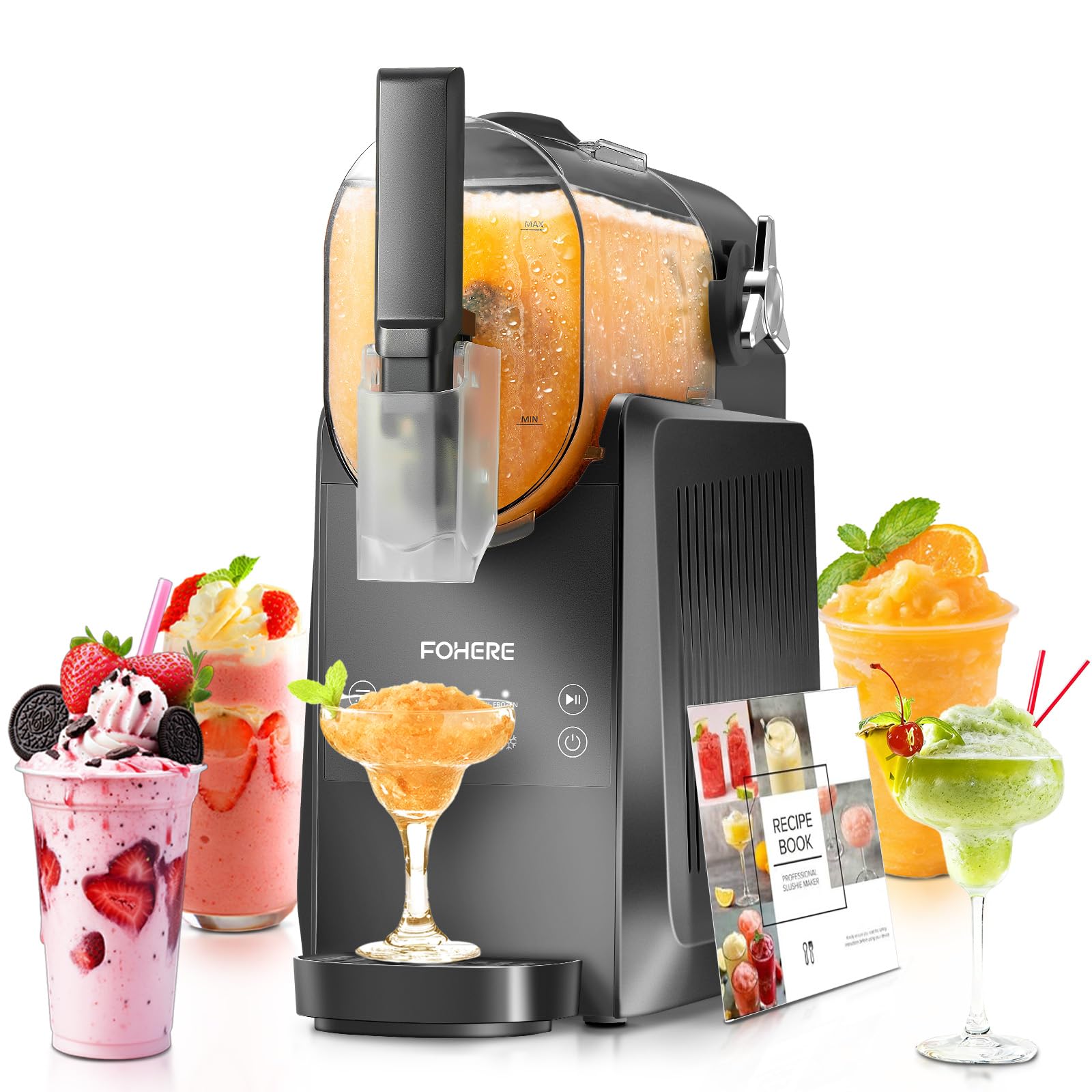 FOHERE Slush Maschine, 2,6L Slushie Maschine für Zuhause, Slush Eismaschine mit Selbstreinigung, Ohne Eiswürfel & 5 Smarten Programmen, für Slush, Eis-Cocktails, Frappé, Margaritas & Milchshakes