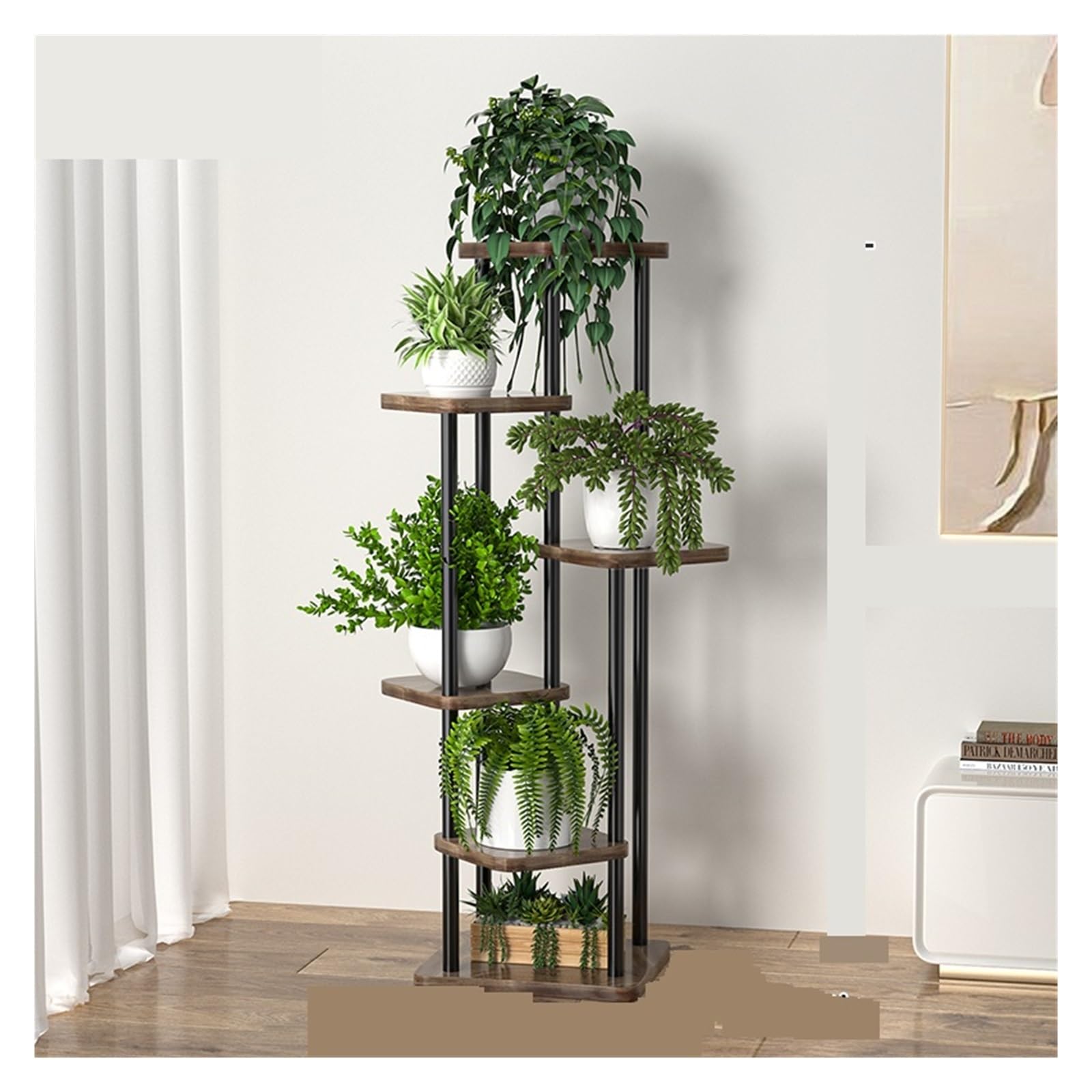 LINYpA66 Plant Stand Indoor Plant Stand Flower Storage Shelf 4/5/6 Tier Planter Rack Organizer Display Indoor Garden Balcony(B-6tier-black)