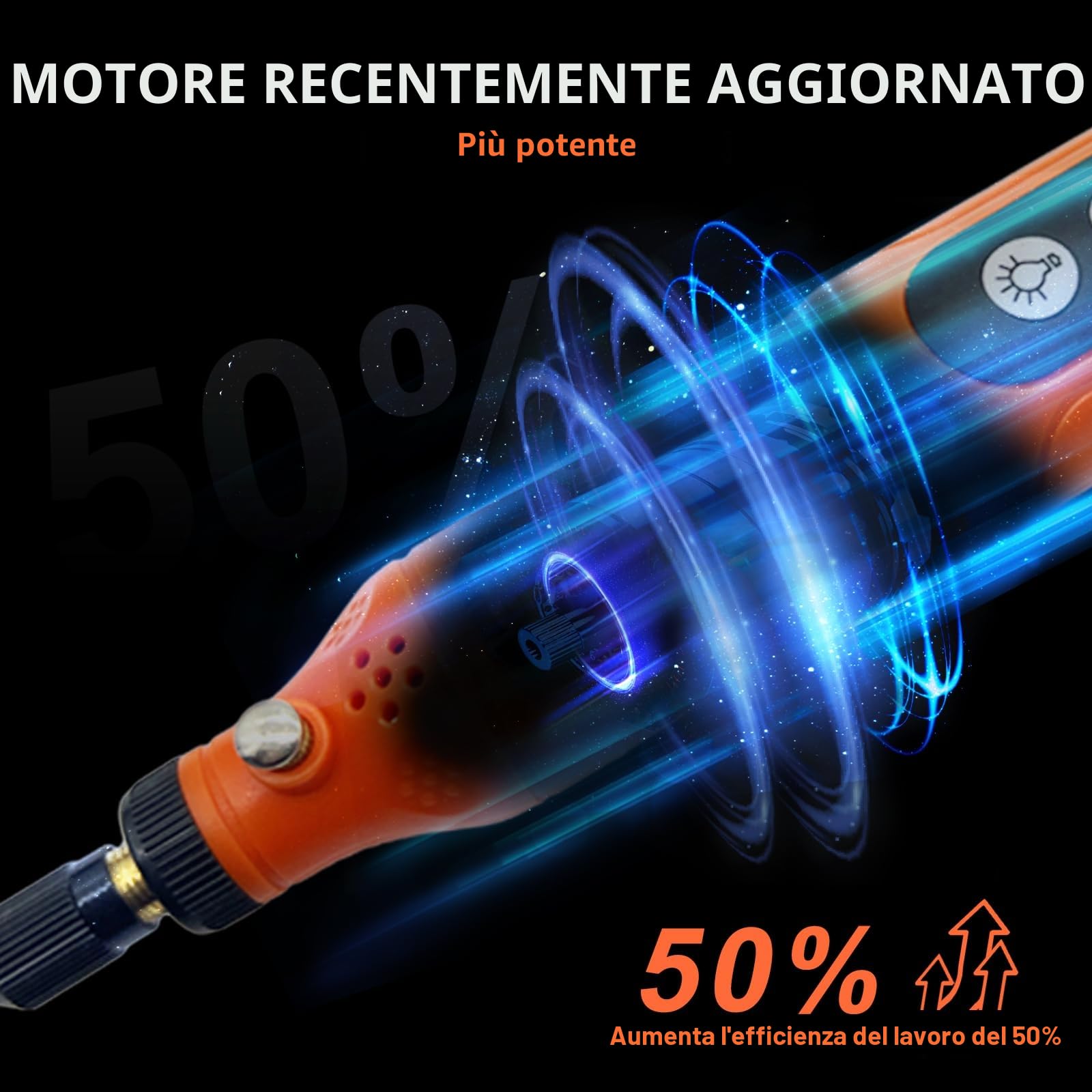 Mini utensile rotante senza fili, kit smerigliatrice a 5 velocità con 72 accessori e luce LED frontale, strumento di ricarica tipo C per incisione, levigatura, lucidatura, foratura, rettifica