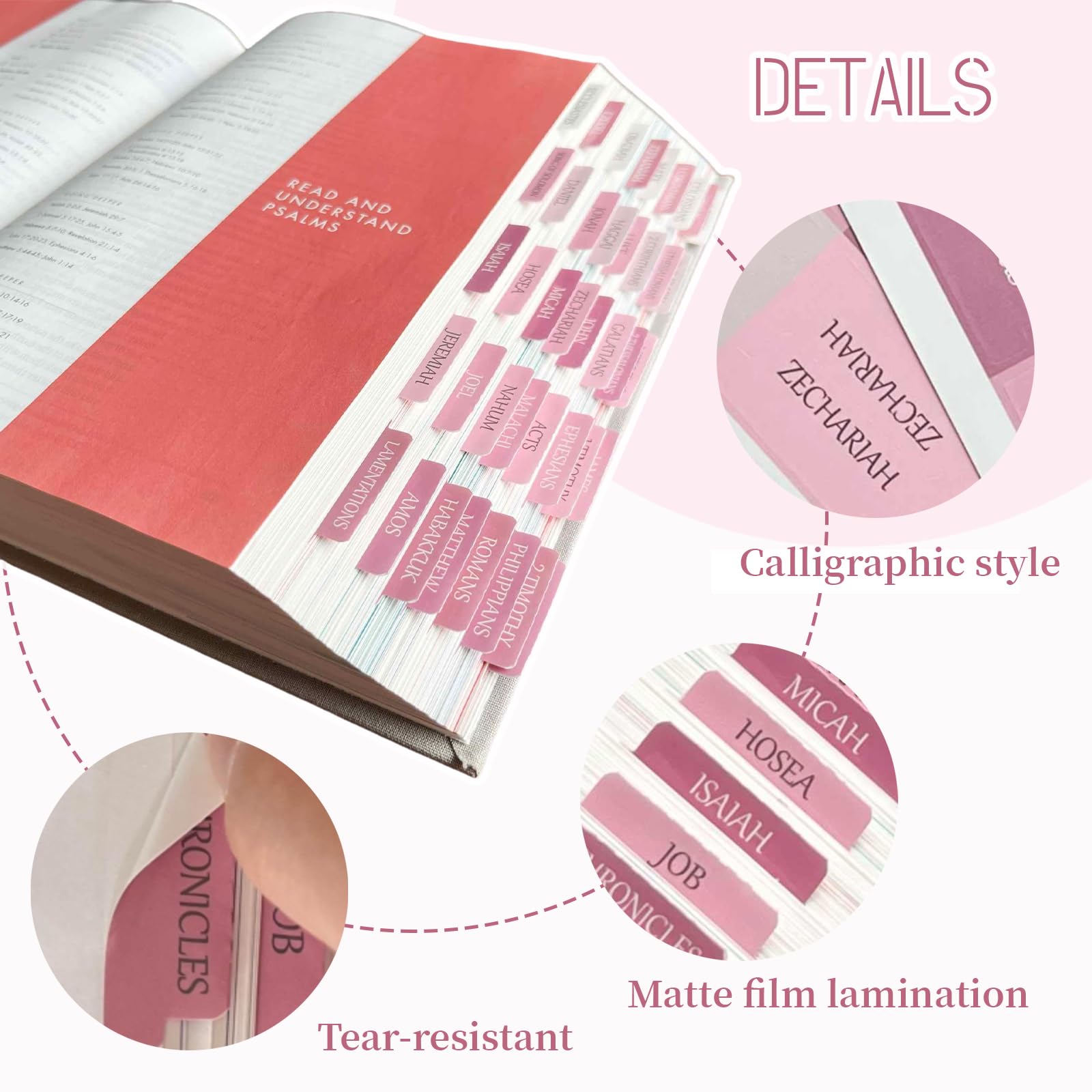 Lot De 75 Onglets Bibliques Laminés - Autocollants Repositionnables - Blanc Rose - Pour Étude Bible