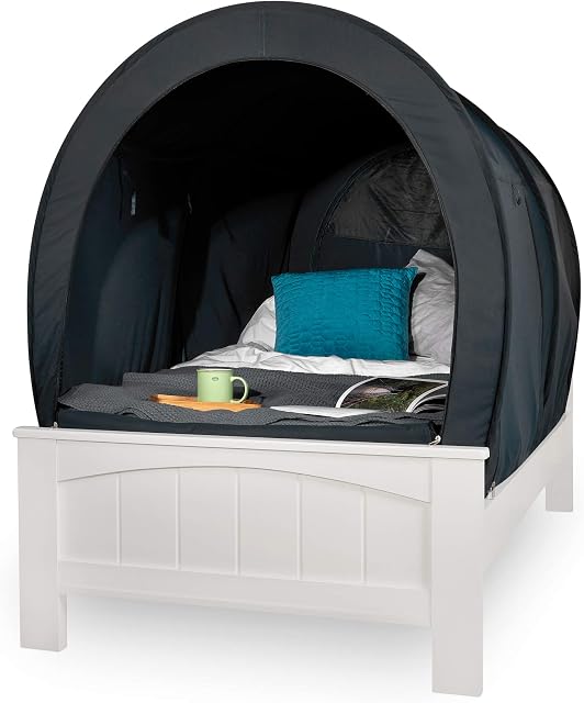 Snuggy Pod Bed Canopy  Bed Tent for Privacy  Portable Indoor Tent  Premium Tent for Single or Double Beds  Lightweight and Breathable Fabric  Foldable Design  Easy to Assemble (Grey, Single)