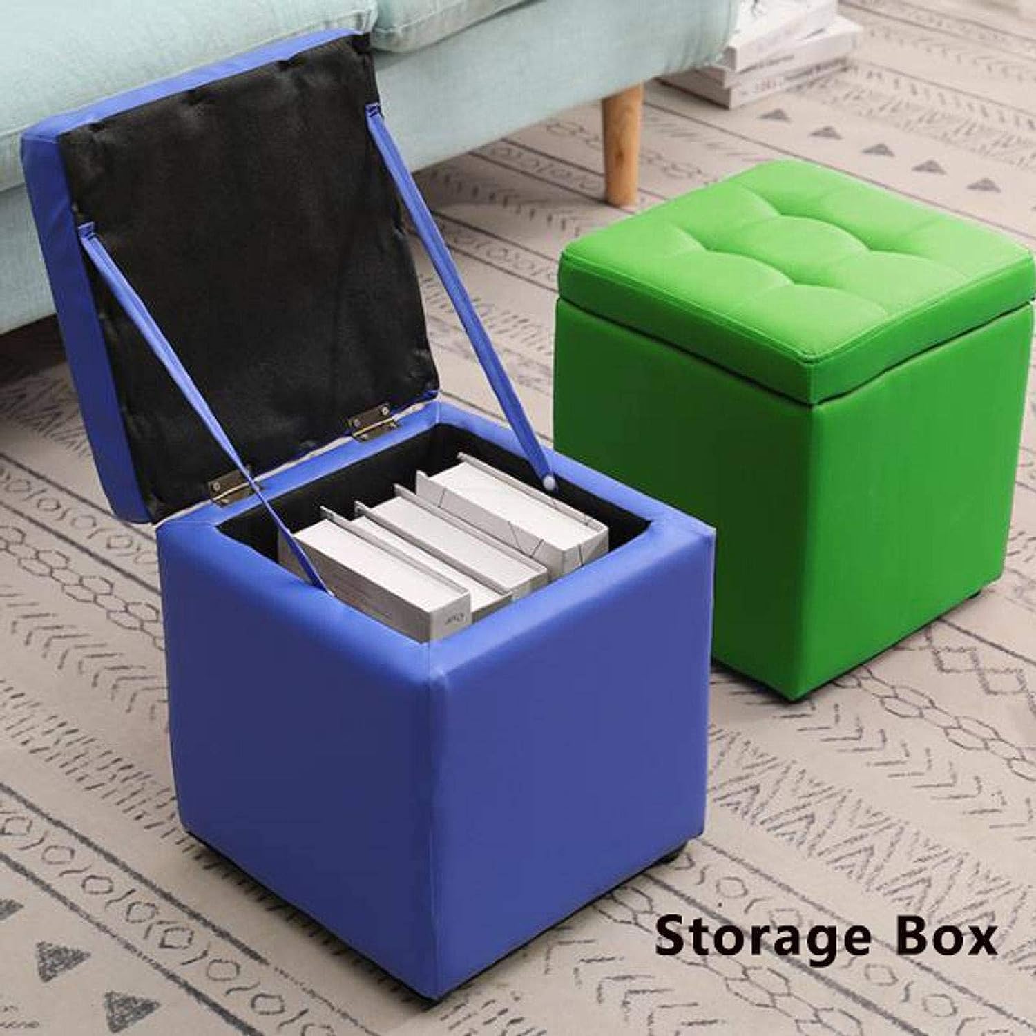 Sgabello Pouf Poggiapiedi Poggiapiedi Portaoggetti, Scatola Portaoggetti in Pelle PU Versatile Sgabello per La Casa Sedile Divano Sgabello Poggiapiedi Adatto per Soggiorno Camera D