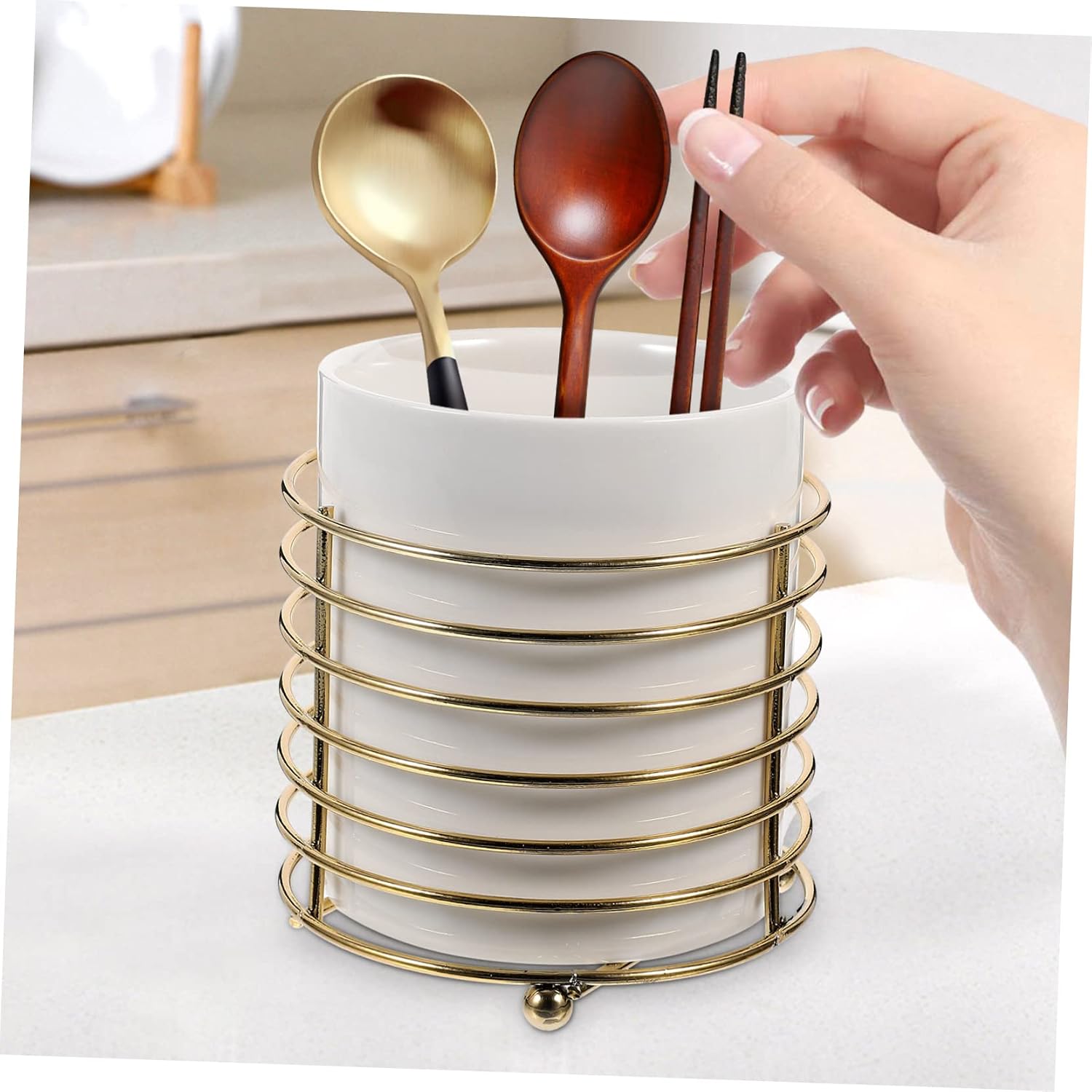 Cabilock Ceramic Chopstick Holder with Rack Elegant Utensil Container for Kitchen Counter Versatile Cutlery Organizer for Chopsticks Spoons and Forks Stylish Storage