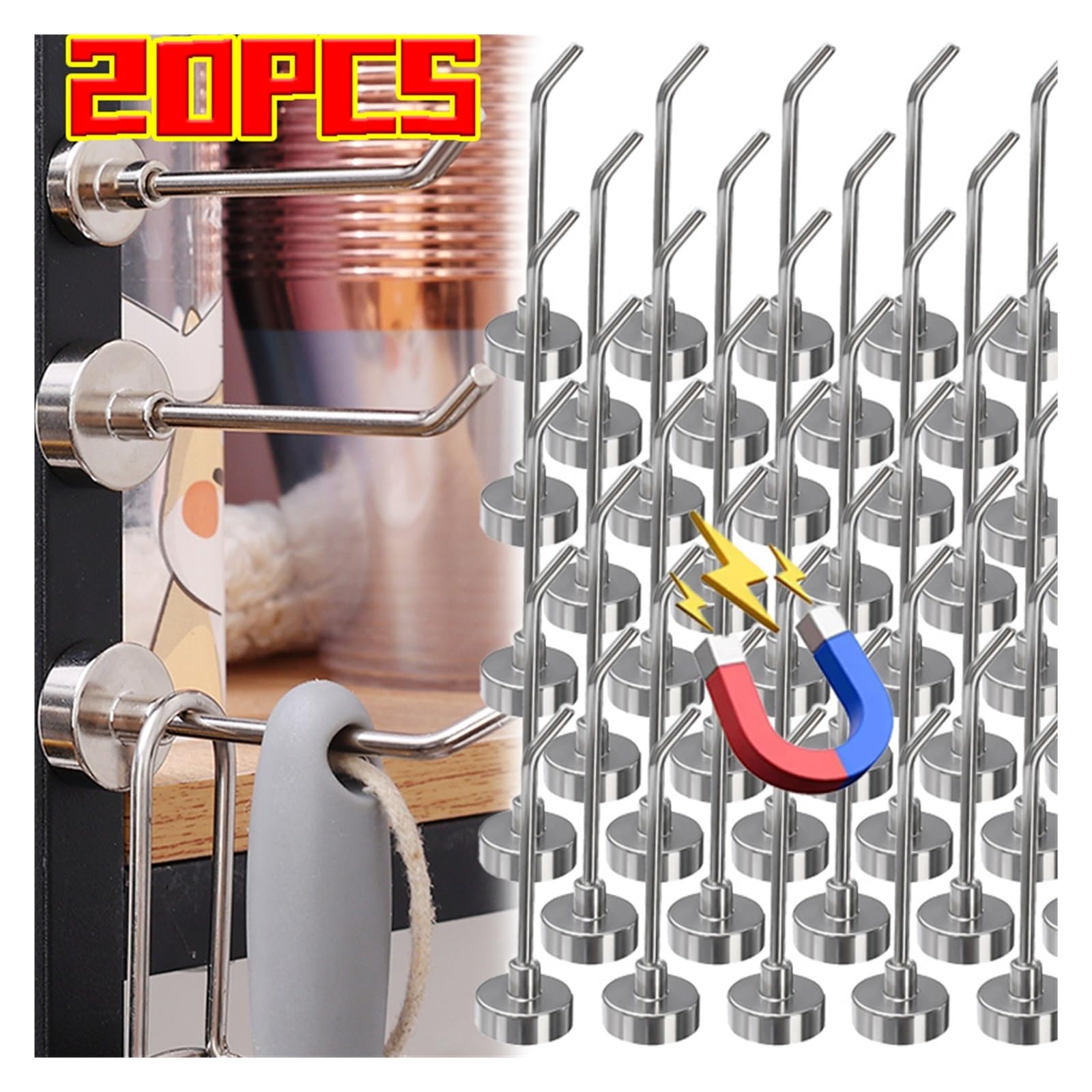 Genérico 10-20 ganchos magnéticos de ángulo recto resistentes, sin perforaciones, for colgar en la pared, ideales for cocina y el baño(S,20PCS)